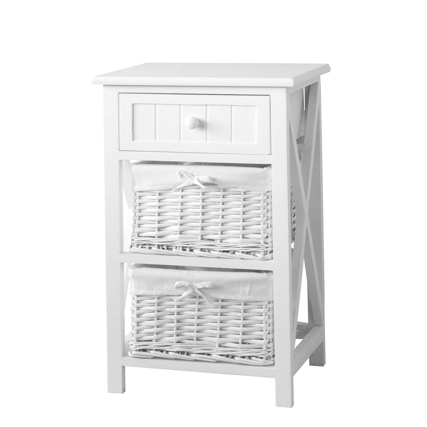 Willow Basket Storage Unit, White Shelving Unit With Wicker Baskets