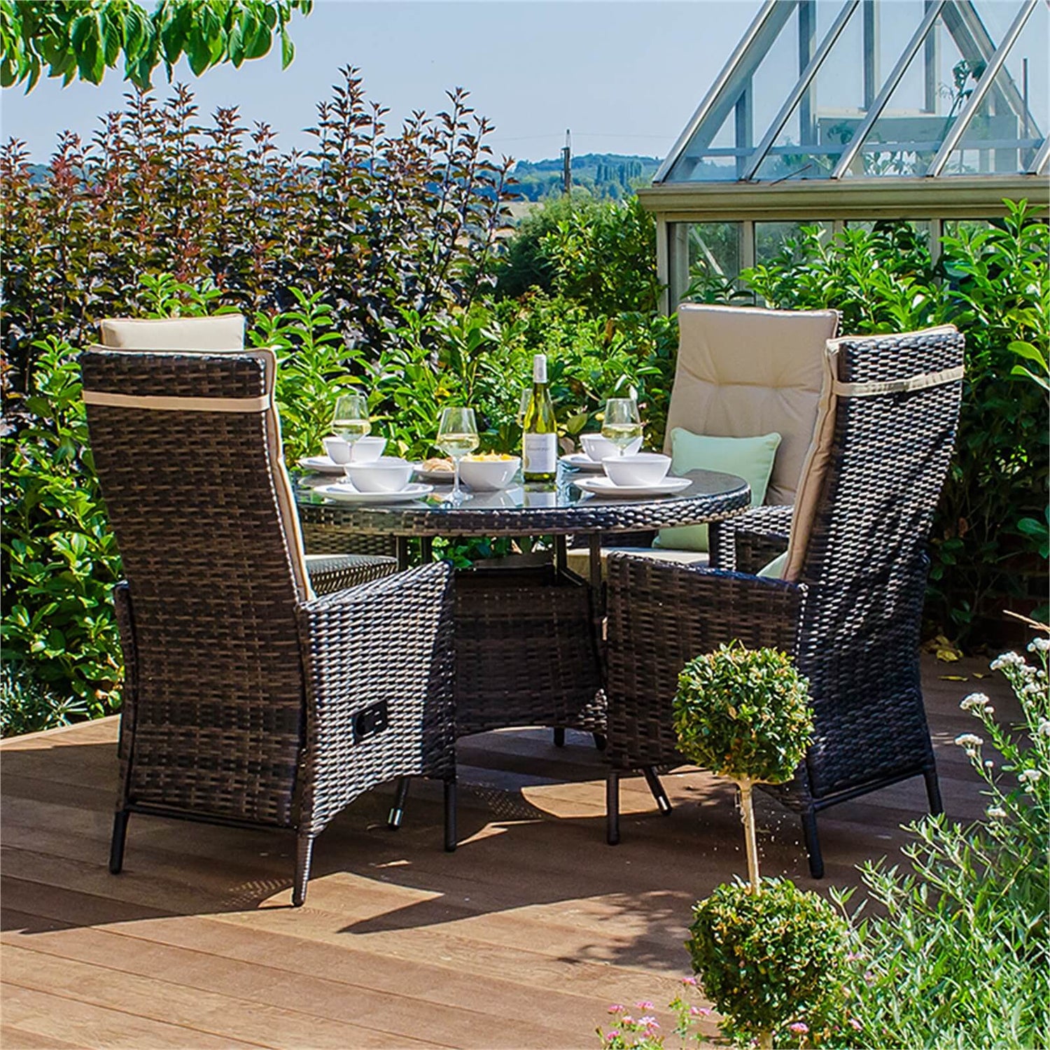Nova Ariana 4 Seater Rattan Round Dining Set in Brown Homebase