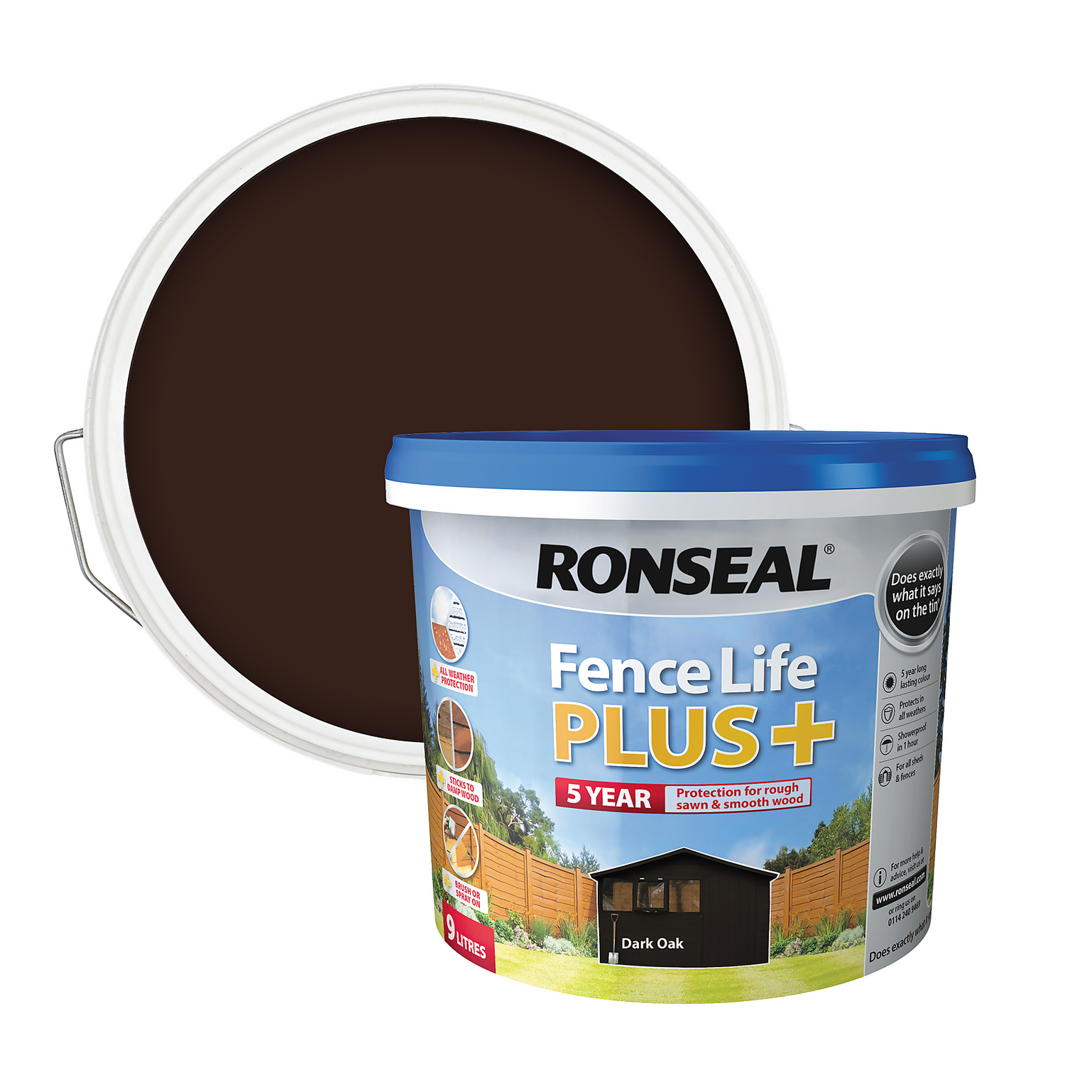 Ronseal Fence Life Plus Paint Dark Oak - 9L