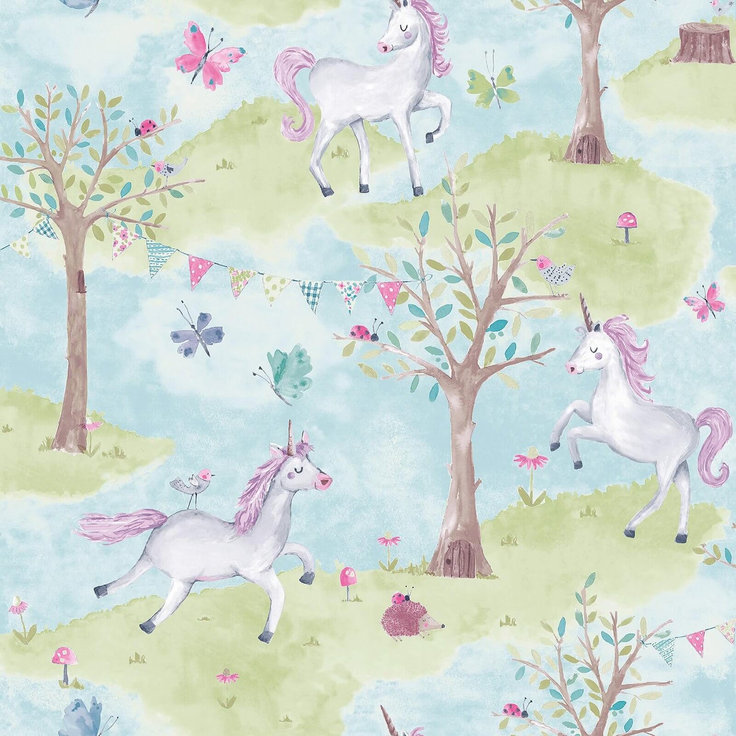 EcoDeco Unicorns Teal Wallpaper