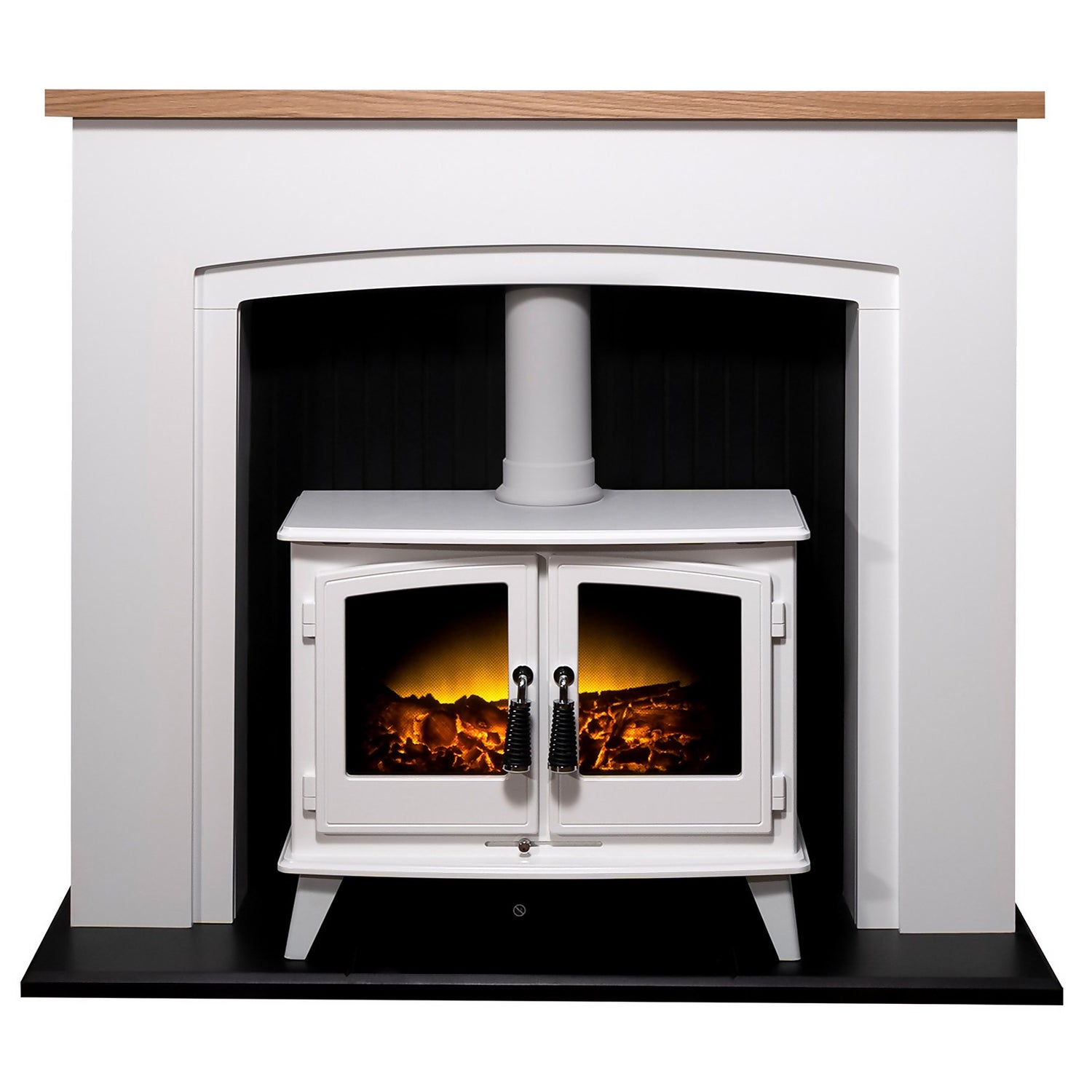 Adam Siena Fireplace Surround u0026 Woodhouse Electric Stove with Flat to Wall  Fitting - White u0026 Black | Homebase