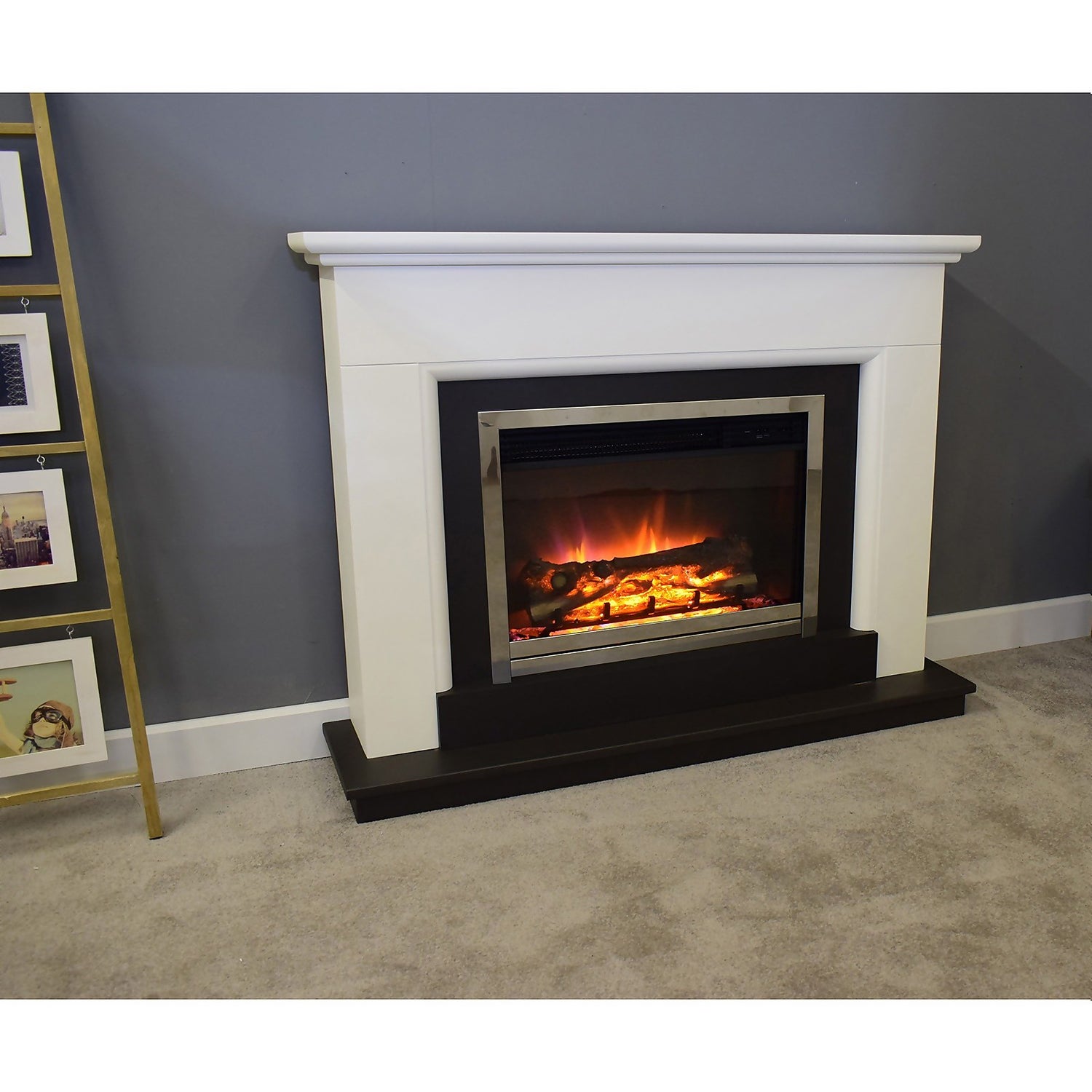 Suncrest Talent Electric Fire Suite with Smart Remote u0026 Flat to Wall  Fitting - White, Graphite u0026 Chrome | Homebase