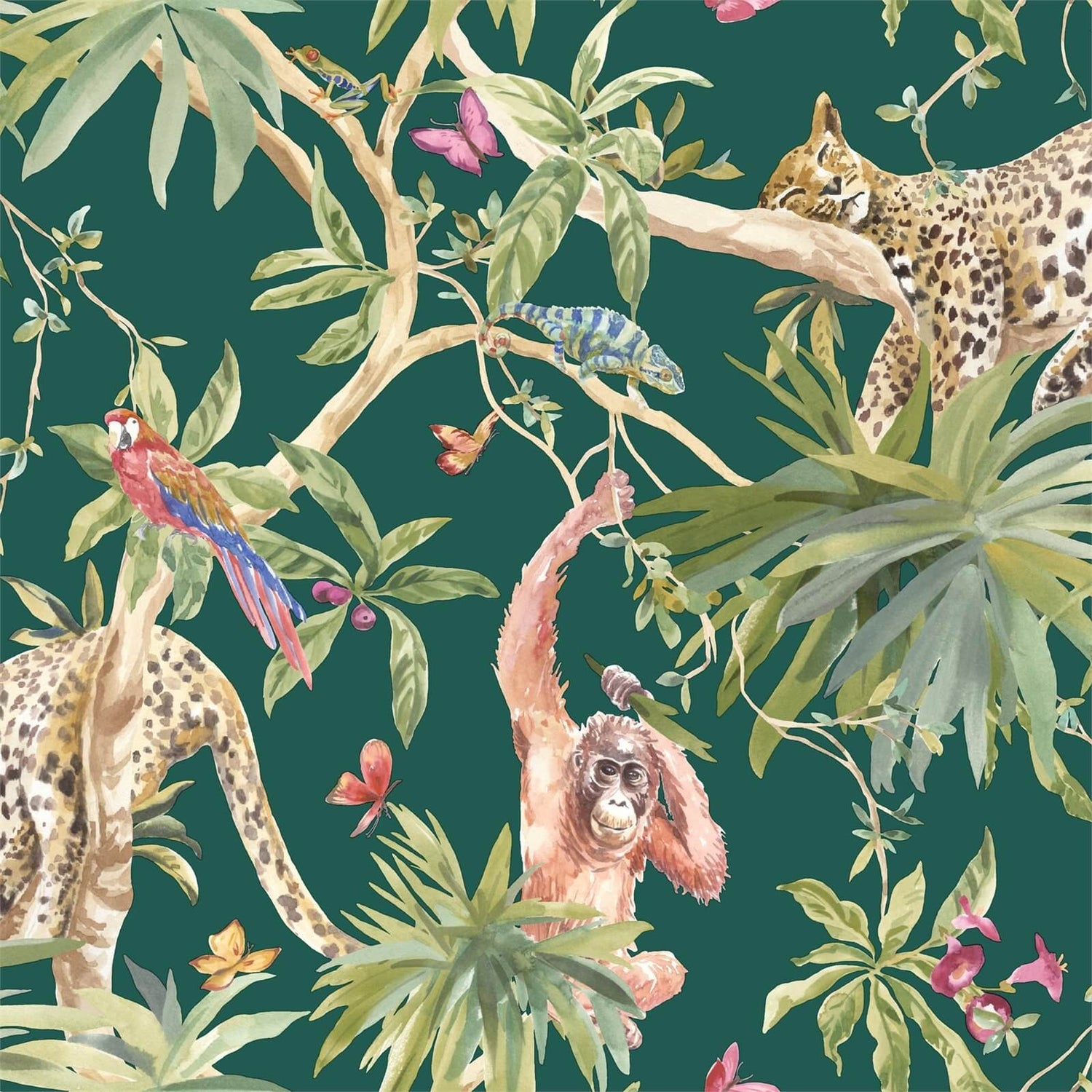 Holden Decor Jungle Animals Smooth Metallic Green Background Wallpaper Homebase