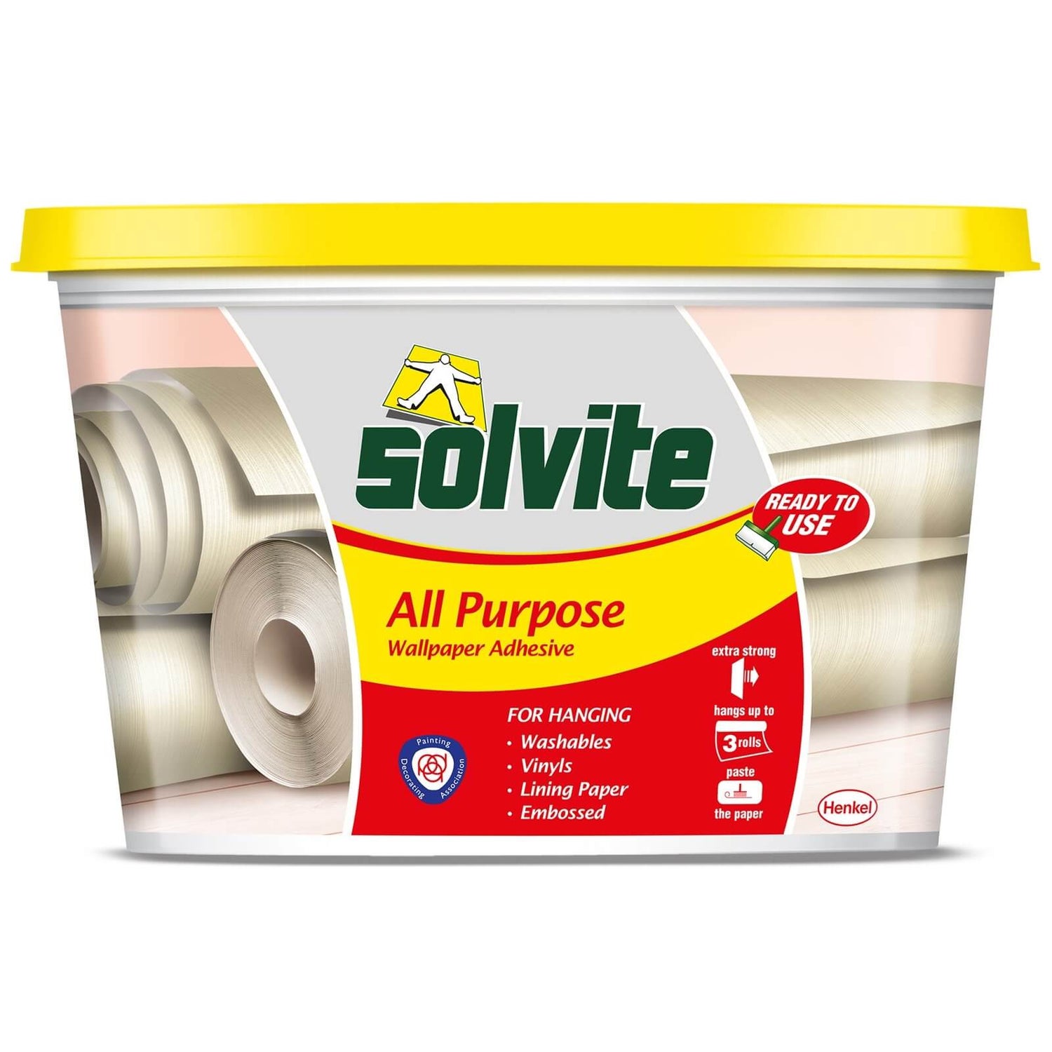 Solvite All Purpose Wallpaper Adhesive - 3 Roll Ready Mix Bucket | Homebase