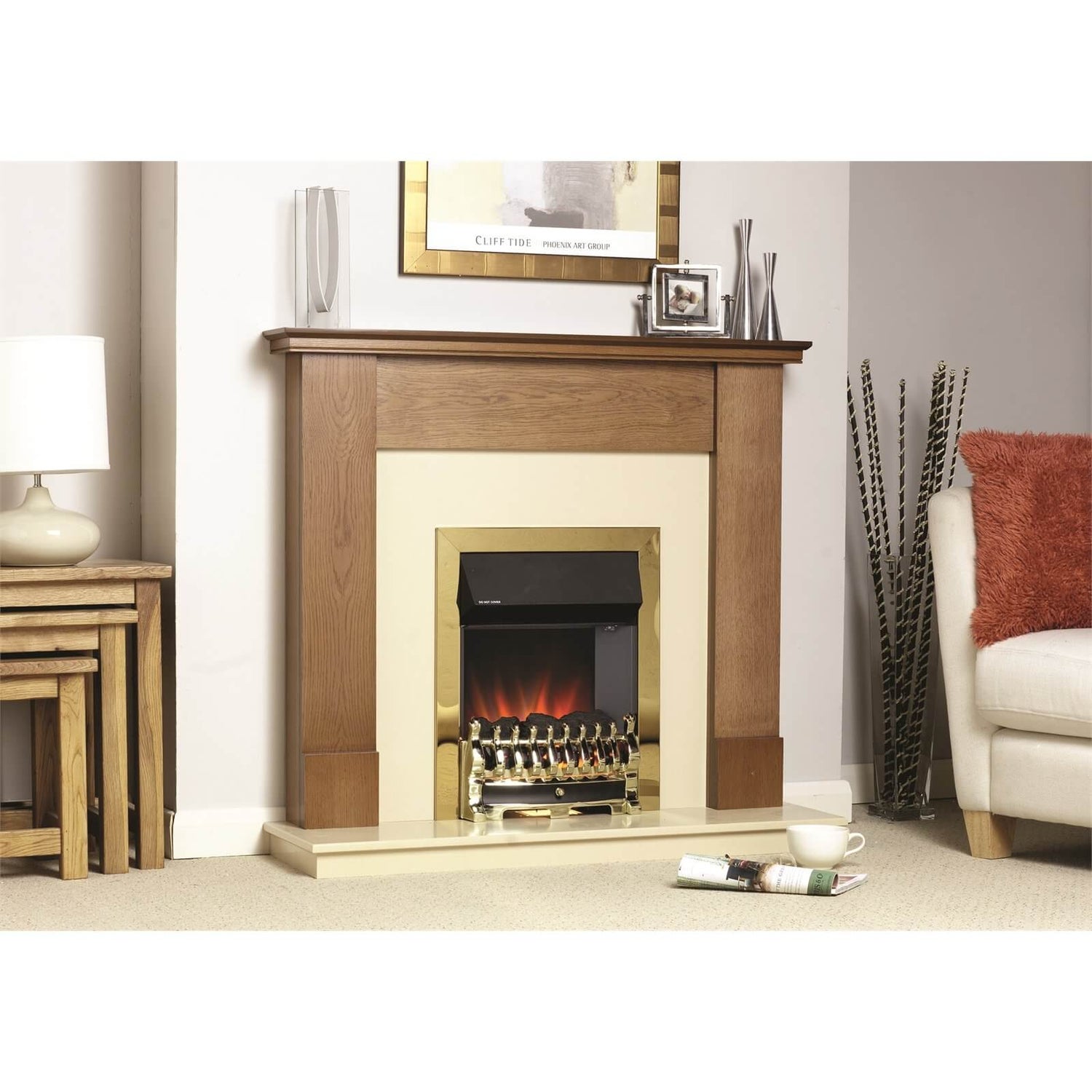 Golden oak electric top fireplace tv stand