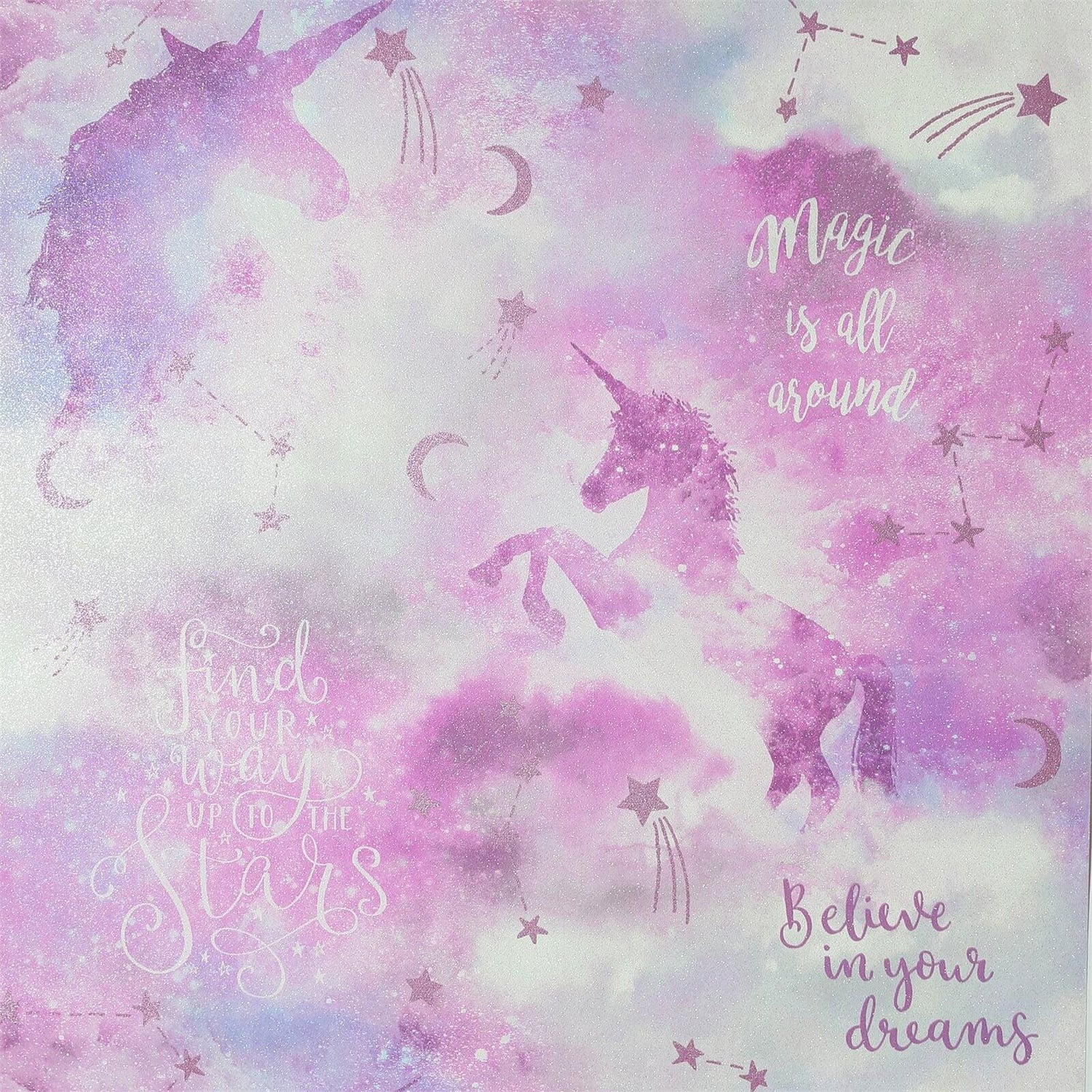 Arthouse Galaxy Unicorn Kids Textured Glitter Blush Pink Wallpaper ...