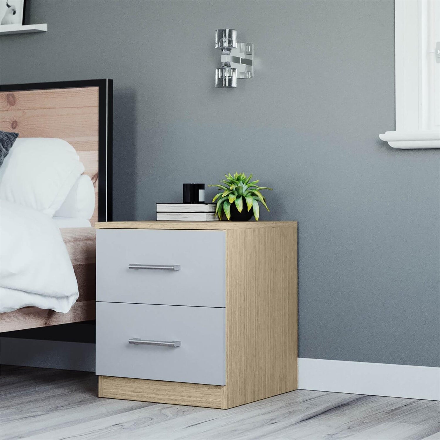 Fitted Bedroom Slab Bedside Chest Grey Homebase