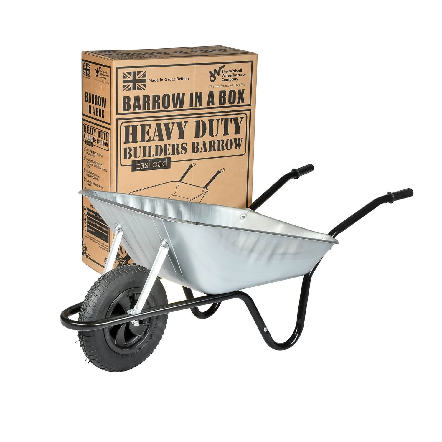 85L BLACK WHEELBARROW WITH 14" PNEUMATIC WHEEL AND FREE MUCKING OUT SHOVEL 