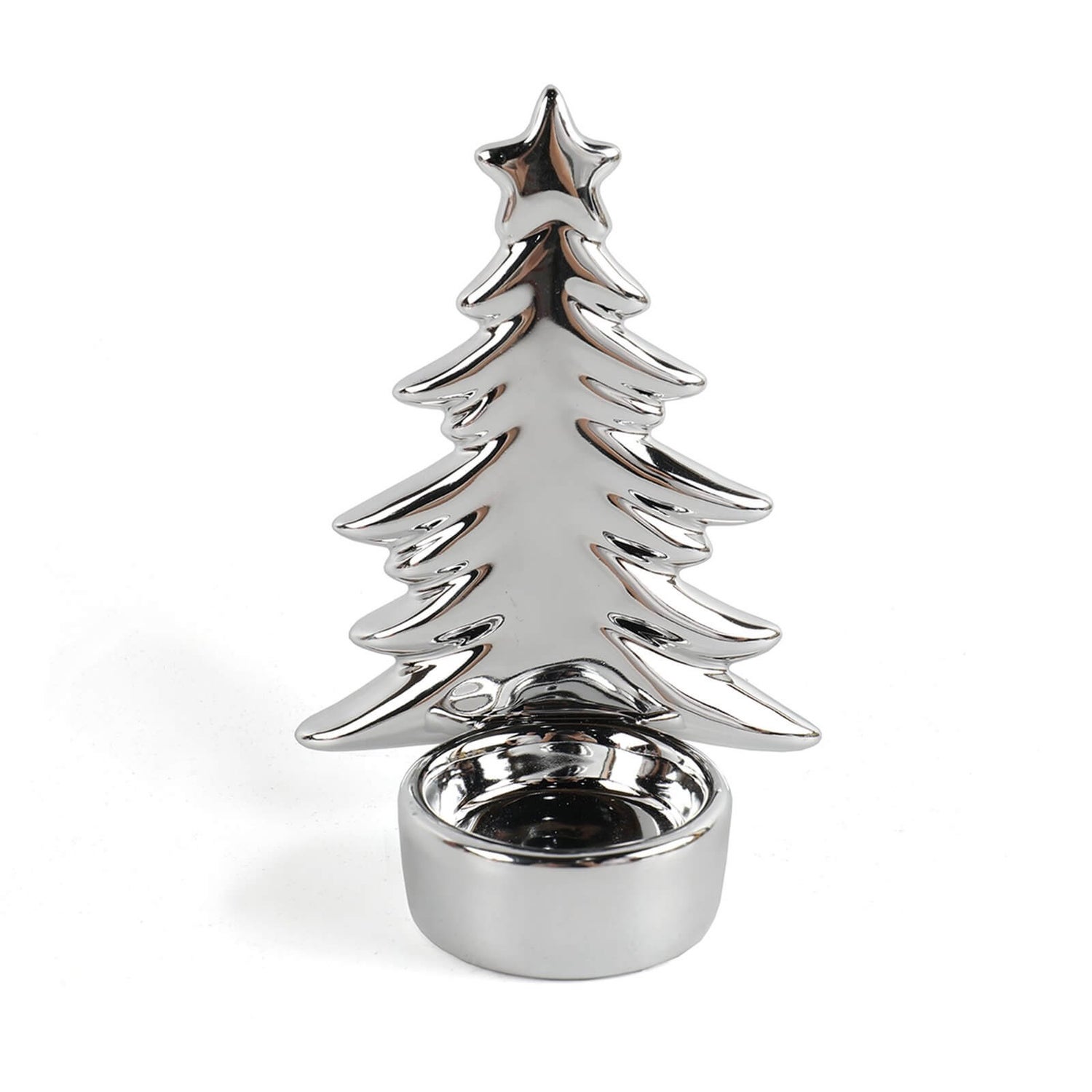 Silver christmas tree candle holder