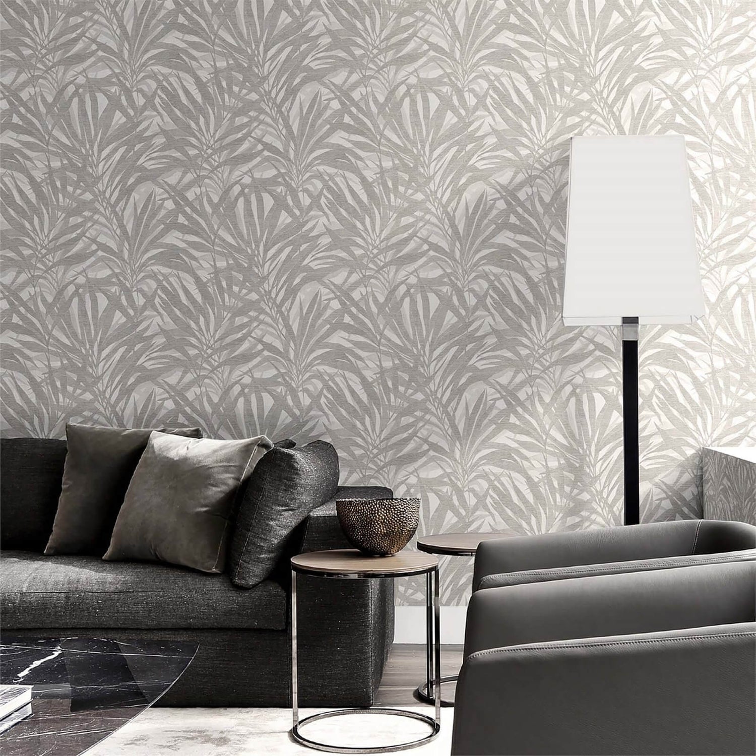 Palm Grey Silver Wallpaper Homebase