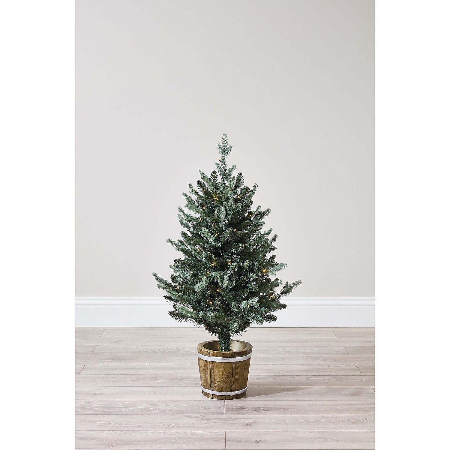 3.5Ft Pre-Lit Barrel Potted Christmas Tree (Battery Operated) | Homebase