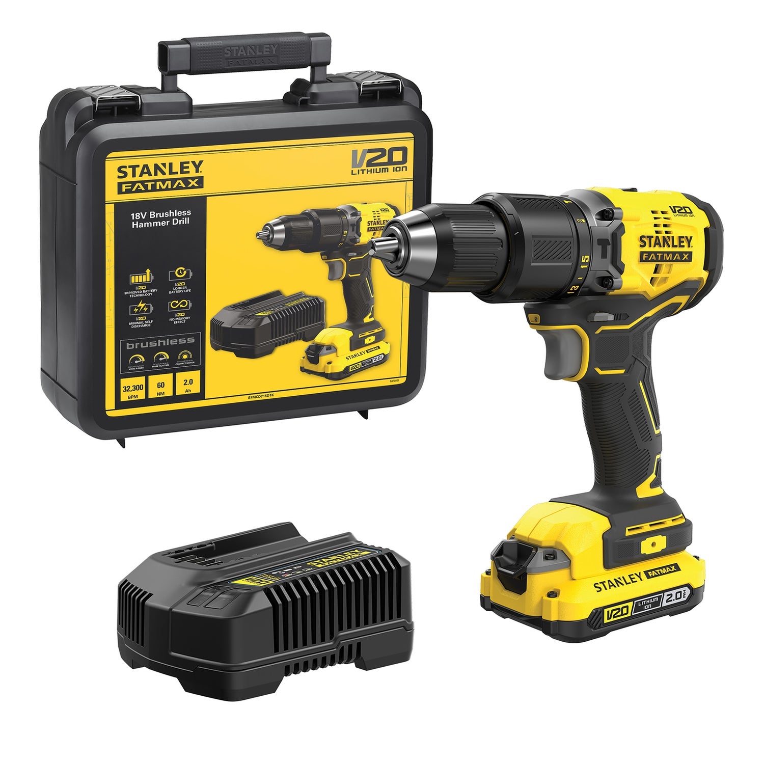 STANLEY FATMAX V20 18V Cordless Brushless Combi Drill with Kit Box