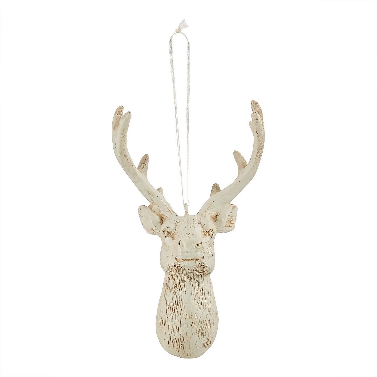 White Resin Stag Head Hanging Christmas Tree Decoration