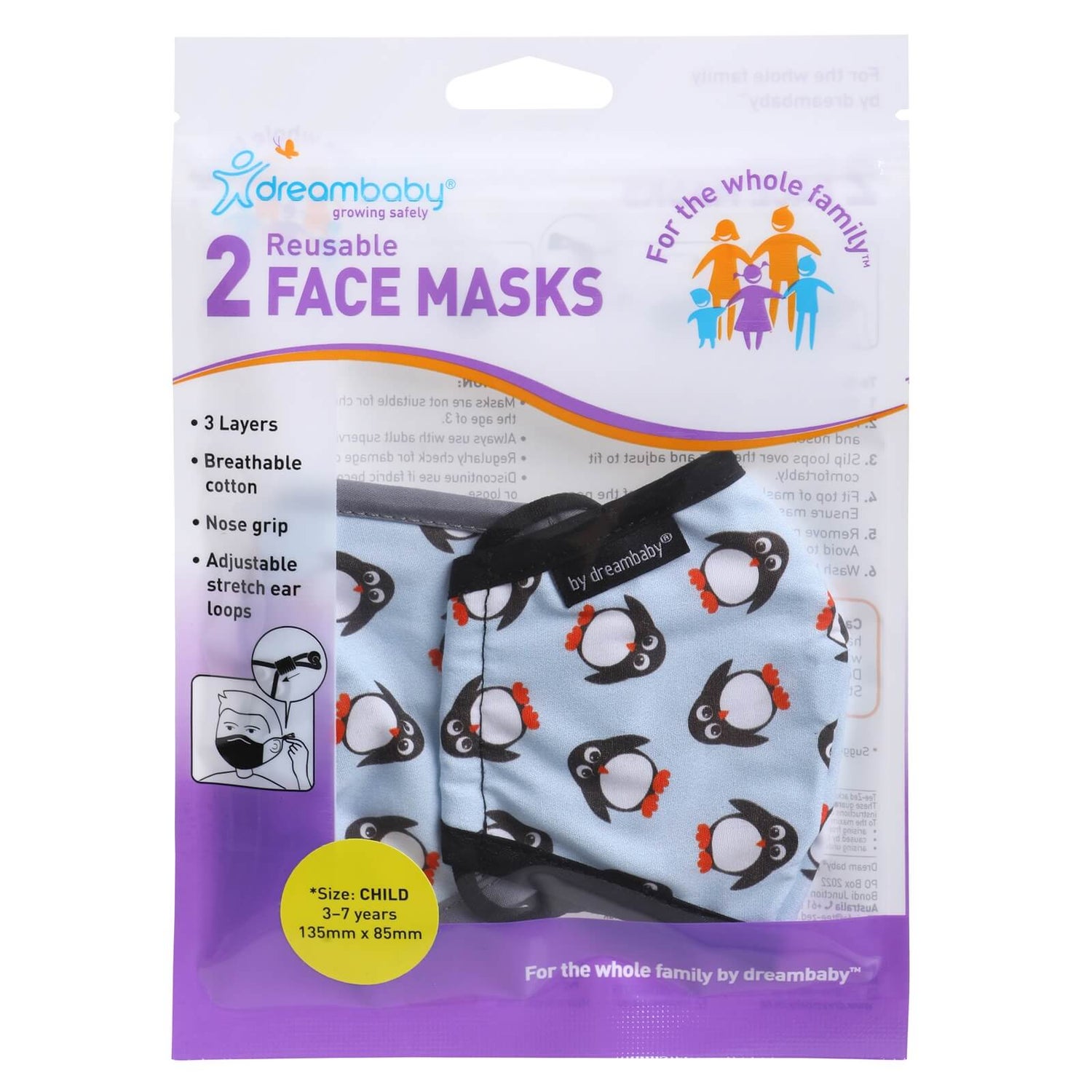 Dreambaby Reusable Penguin Face Masks (Child) - 2 Pack