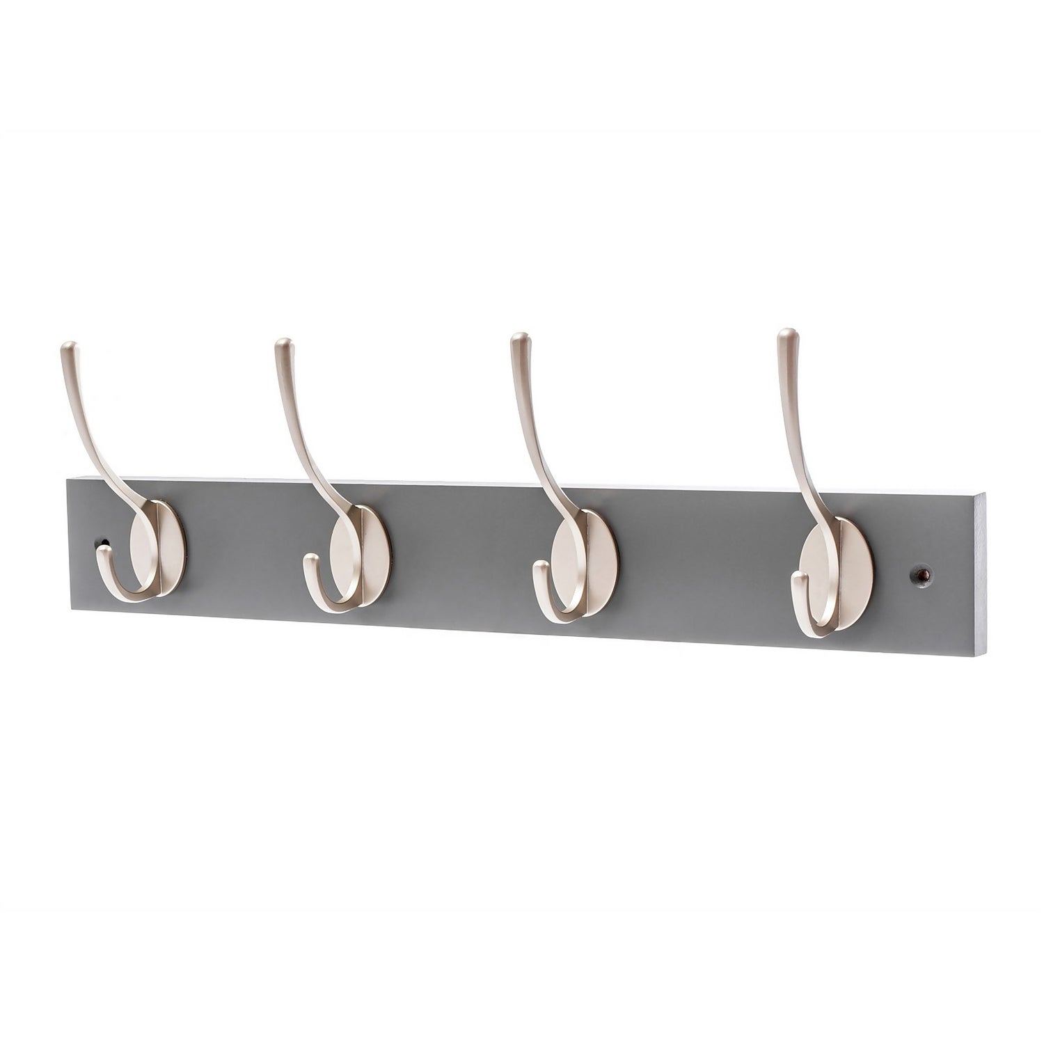4 Victorian Satin Nickel Hooks on Slate Grey Bloc Board Homebase