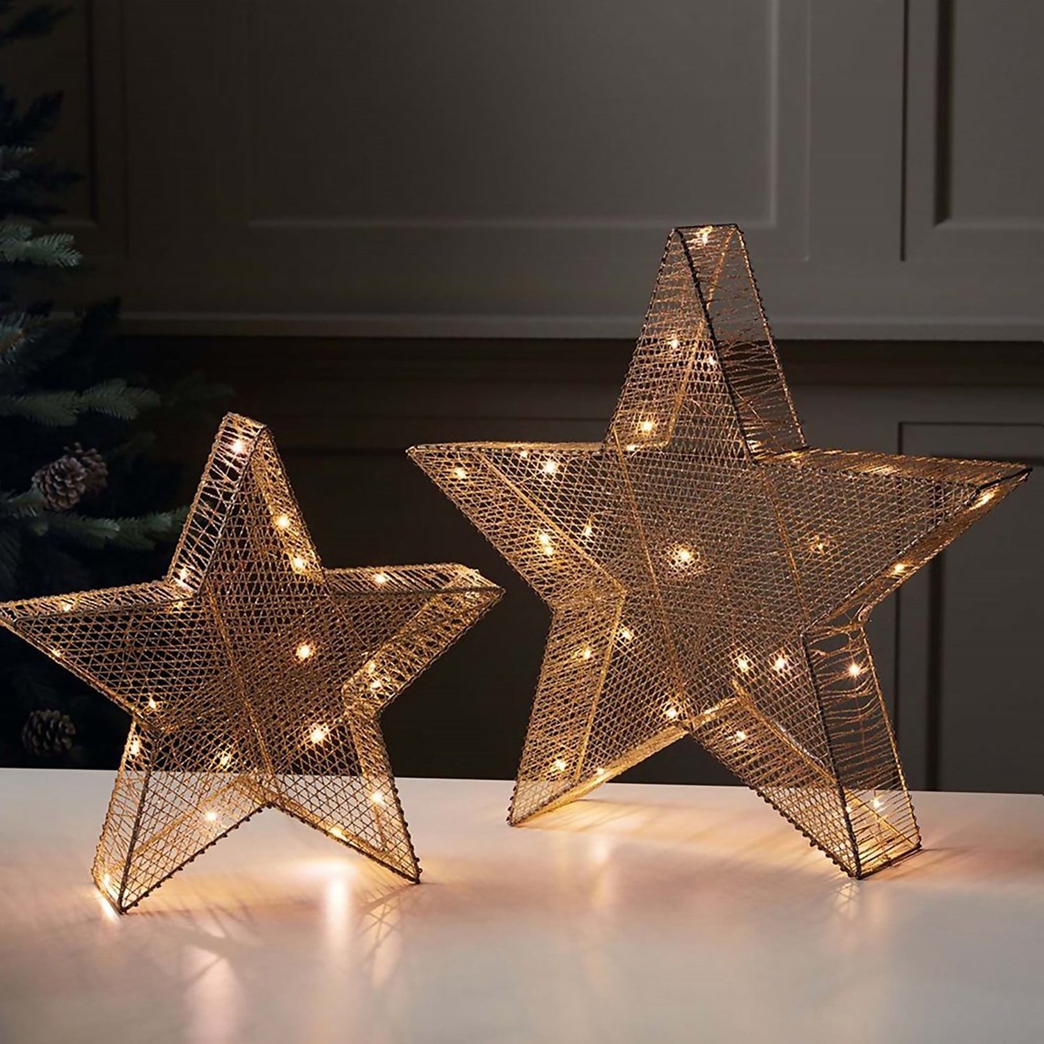 Gold Stars Christmas Light Decoration - Set of 2 | Homebase