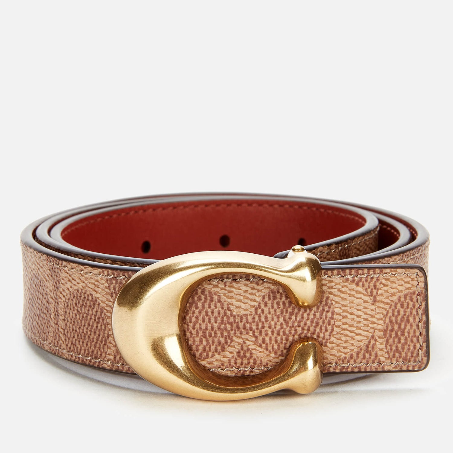 Coach Women's 25mm Sculpted C Coated Canvas Reversible Belt - Tan Rust