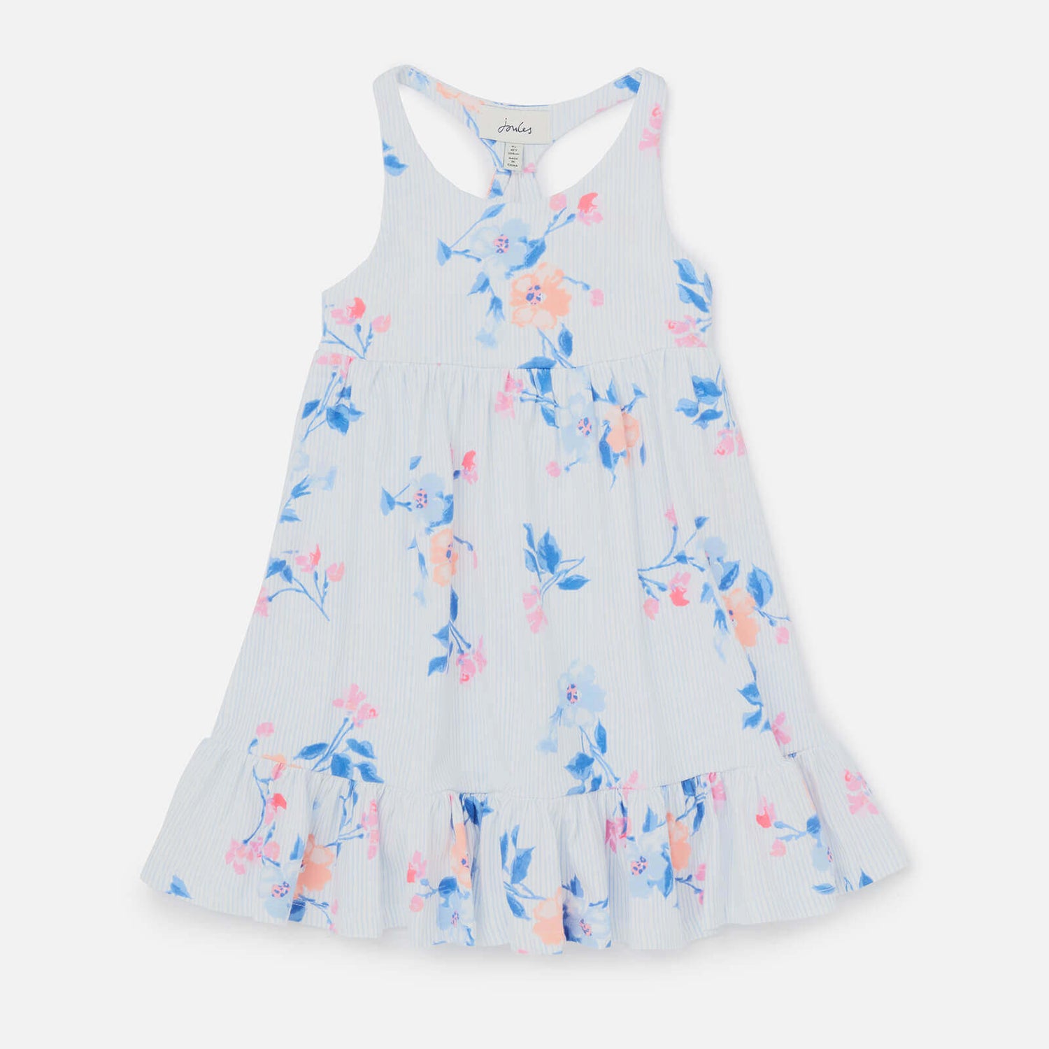 Joules Girls' Juno Floral Dress - White Floral Stripe