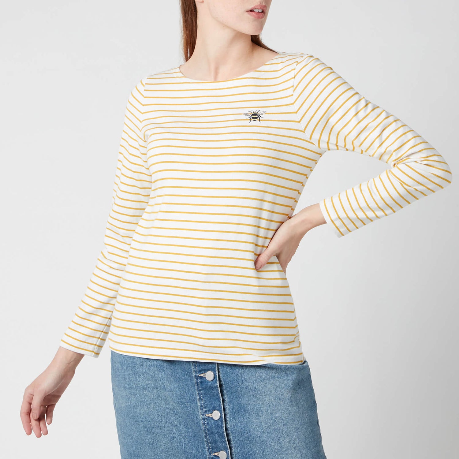 Joules Women's Harbour Print Long Sleeve Top - Cream Gold Stripe