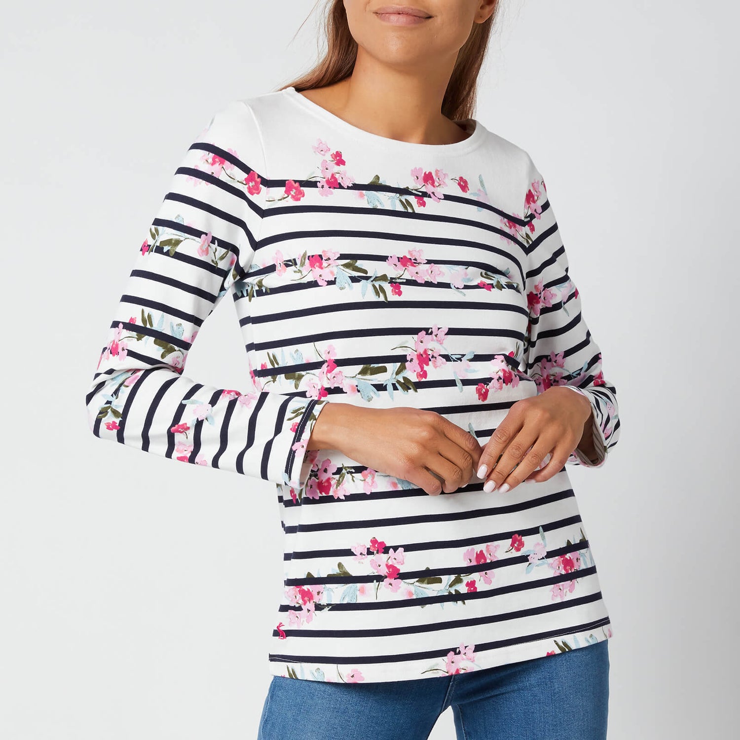 Joules Women's Harbour Print Long Sleeve Top - Créme Floral Stripe