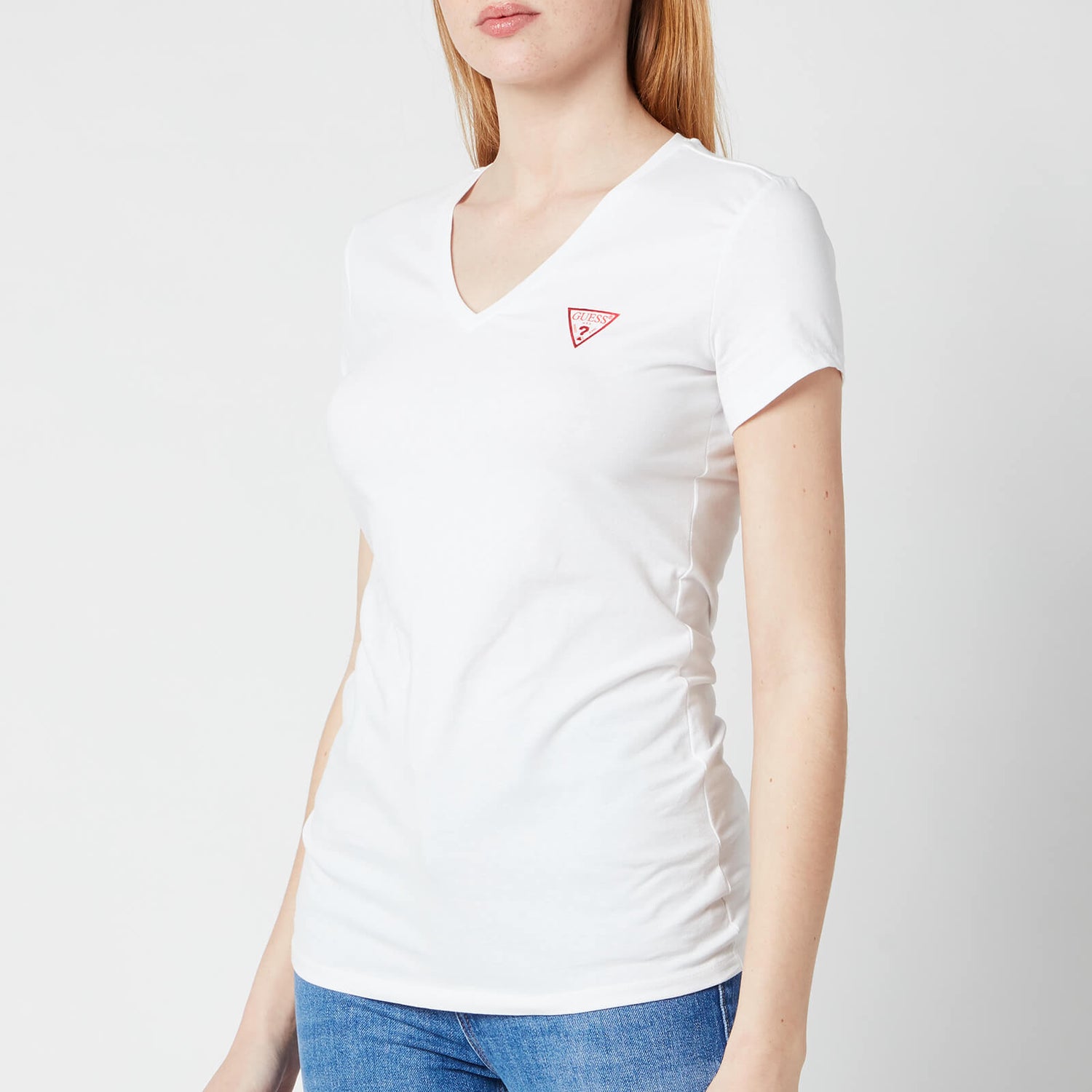 Guess Women's Short Sleeve Vn Mini Triangle T-Shirt - True White