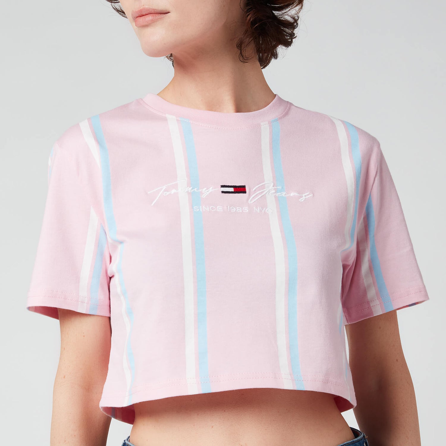 Tommy Jeans Women's TJW Stripe 2 Crop T-Shirt - Romantic Pink Multi