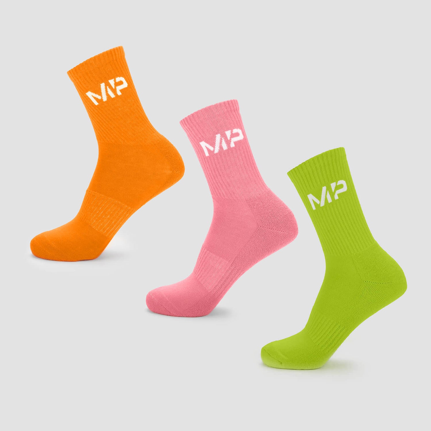 MP Men's Neon Brights Crew Socks (3 Pack) - Orange/Lime/Rose