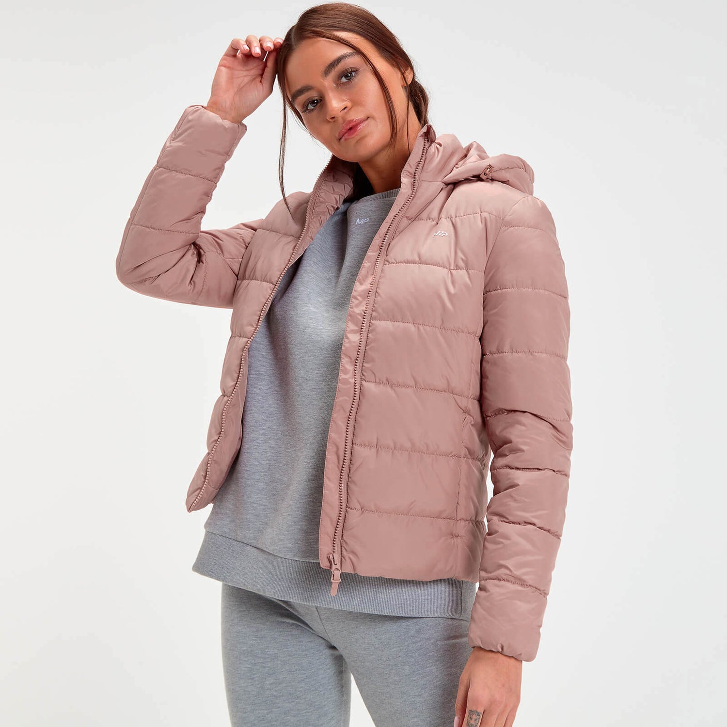 Doudoune à capuche légère et pliable MP Outerwear pour femmes – Rose poudré