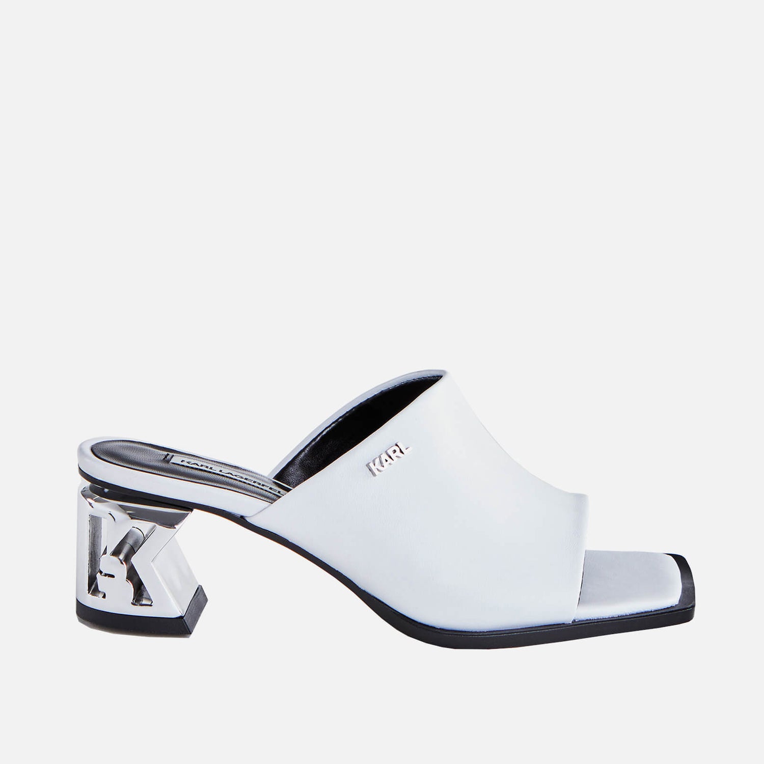 KARL LAGERFELD Women's K-Blok Leather Square Toe Heeled Mules - White