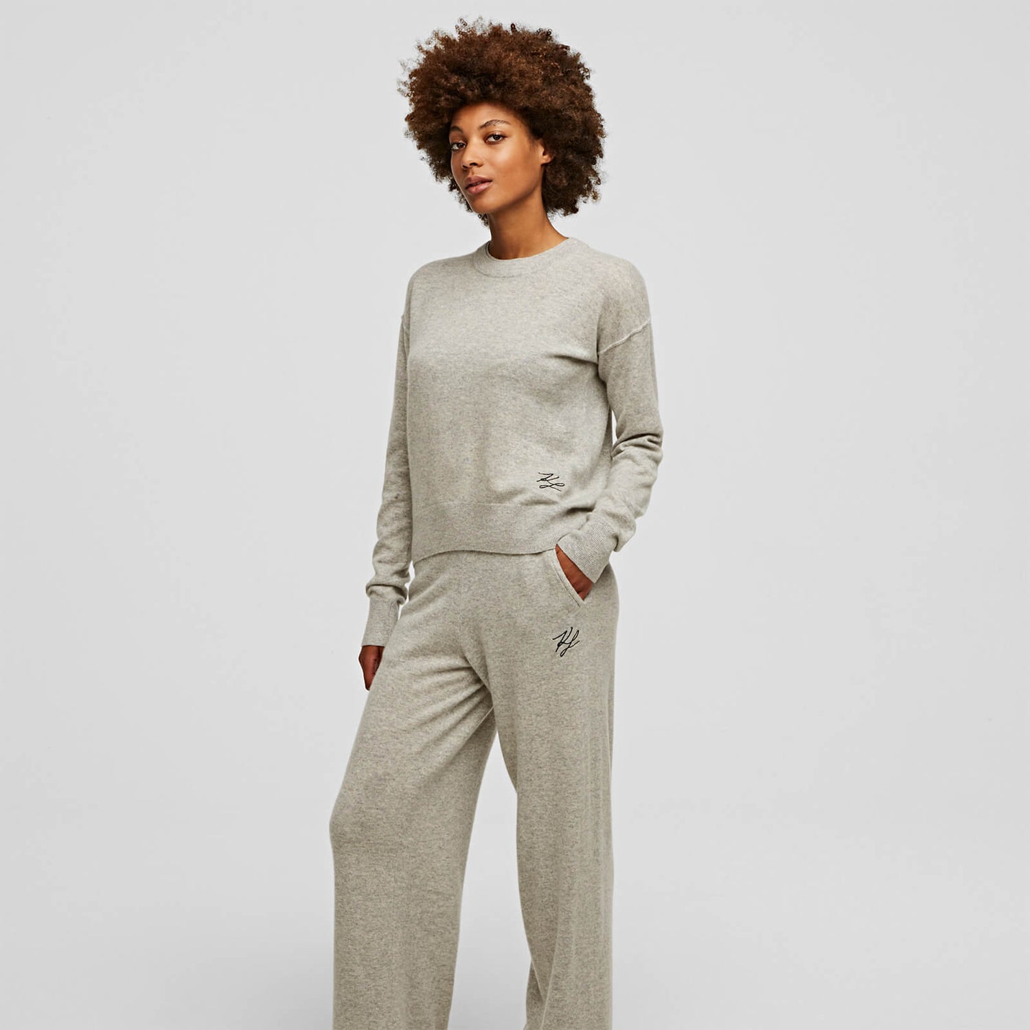 KARL LAGERFELD Women's Wool Cashmere Wide Legged Pants - Light Grey