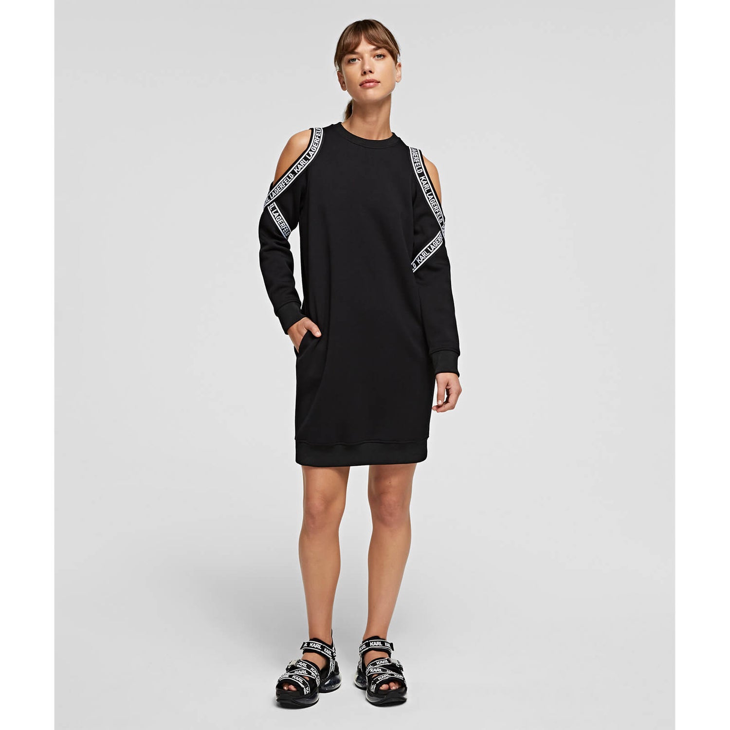 KARL LAGERFELD Women's Cold Shoulder Sweat Dress - Black