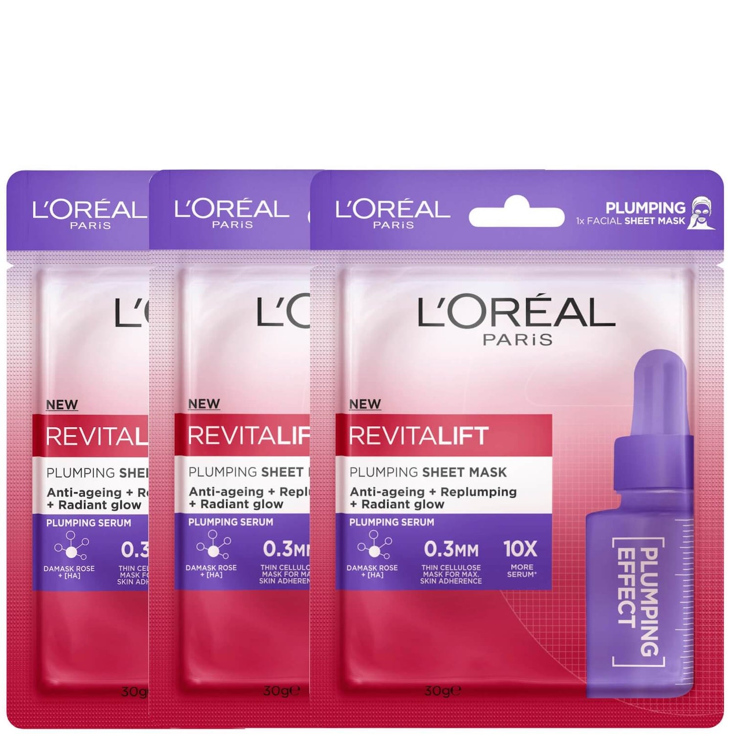 L'Oréal Paris Revitalift Plumping Sheet Masks (Pack of 3)