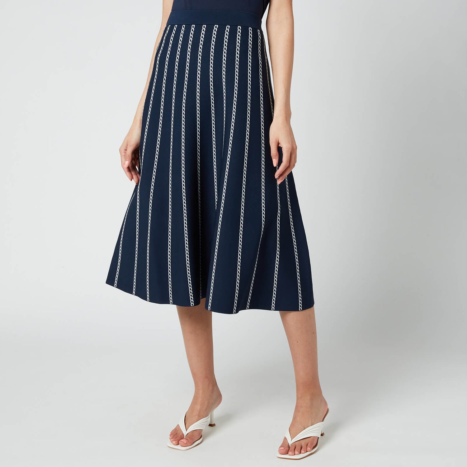 MICHAEL Michael Kors Women's Pin Stripe Chain Skirt - Midnight Blue/White