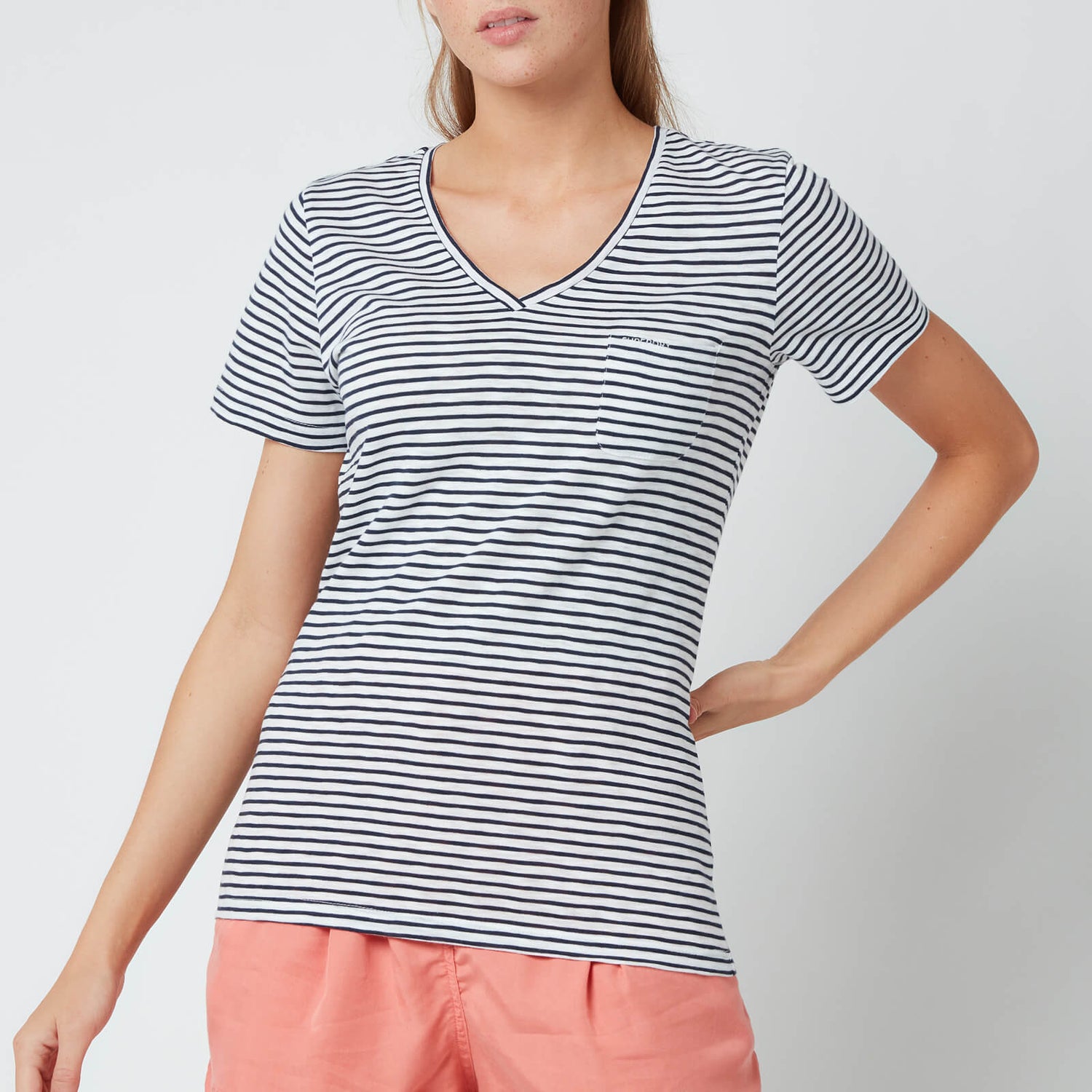 Superdry Women's Pocket V Neck T-Shirt - Navy Breton