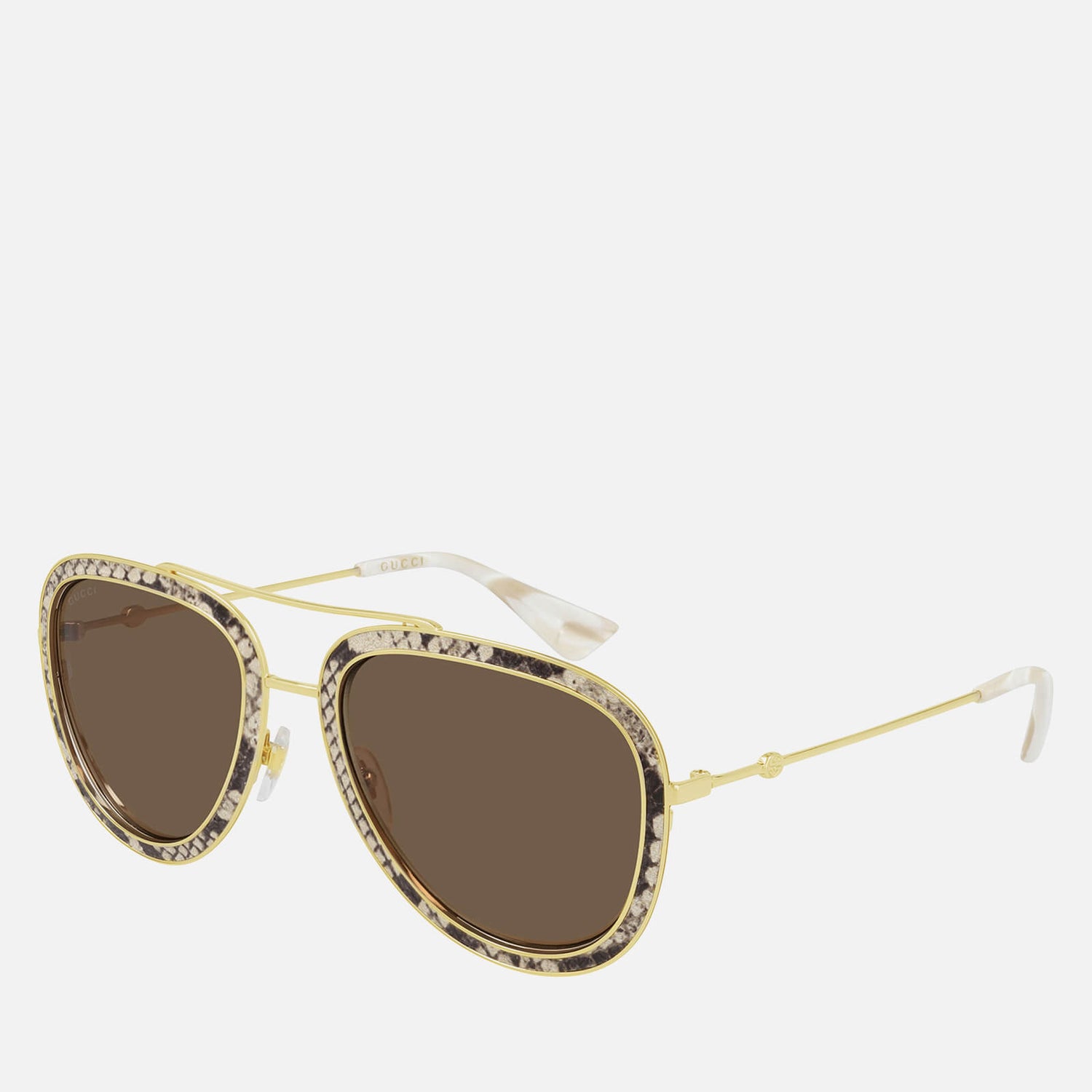 Gucci Women's Leather Snake Print Pilot Sunglasses - Yellow/Gold/Brown