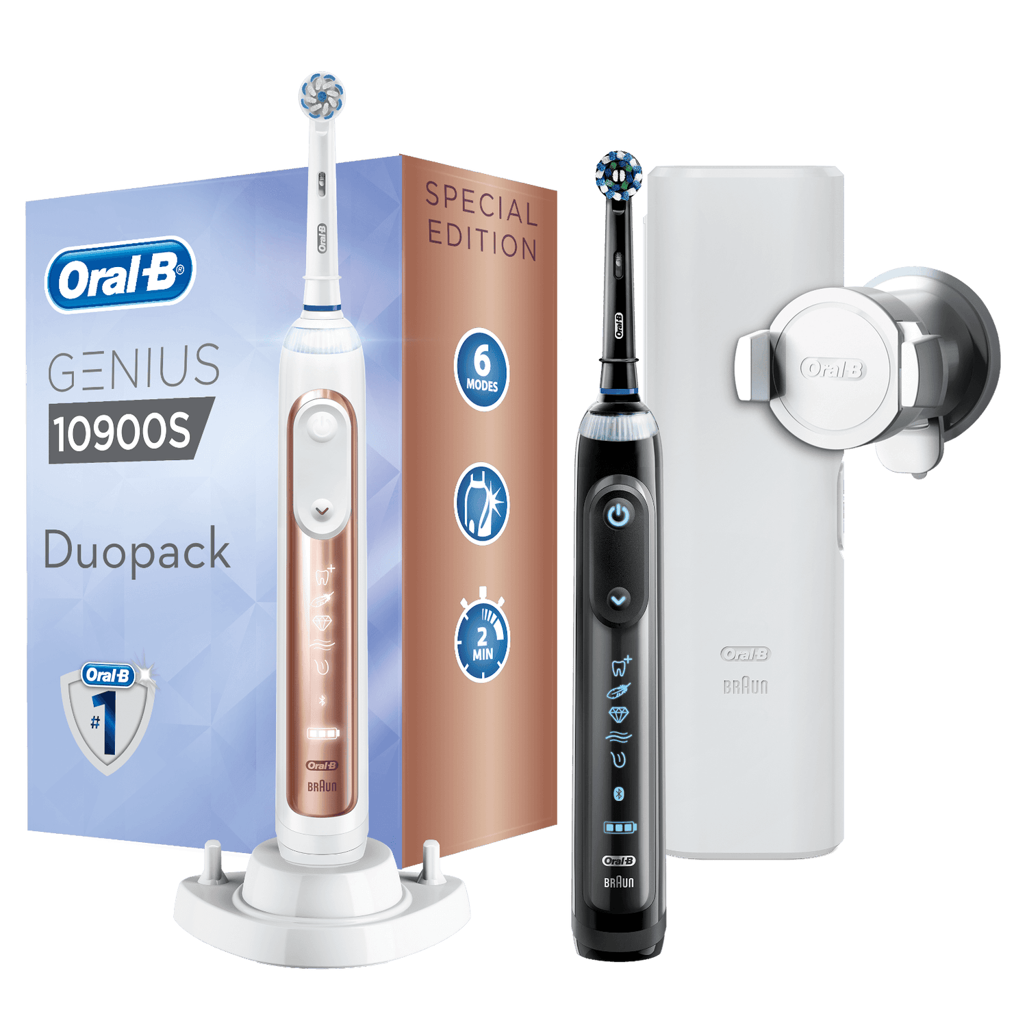 Oral-B Genius 10900S Elektrische Tandenborstel Duo-pak - Zwart & Roségoud