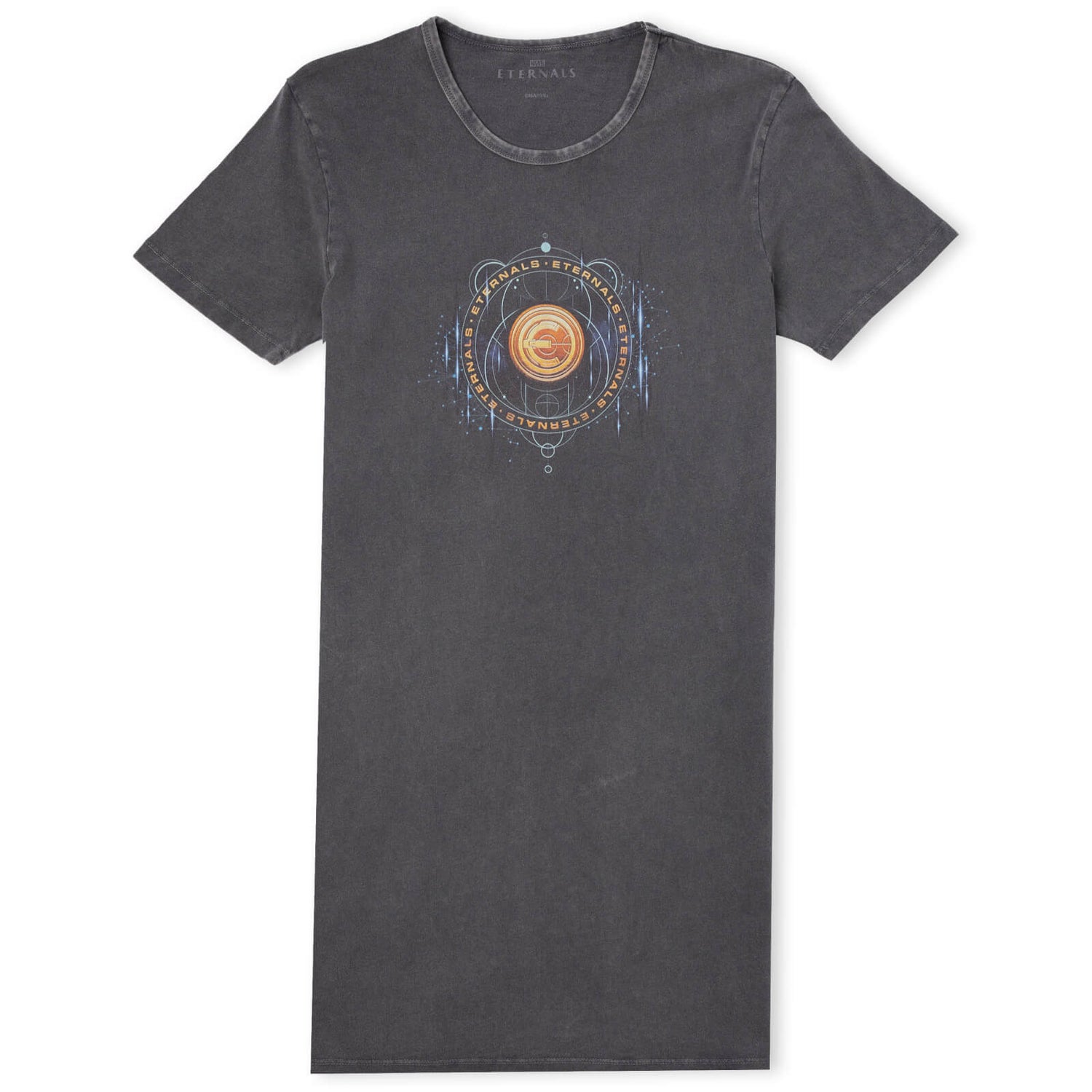 Marvel Eternals Gold Ring With Constellations Women's T-Shirt Dress - Black Acid Wash