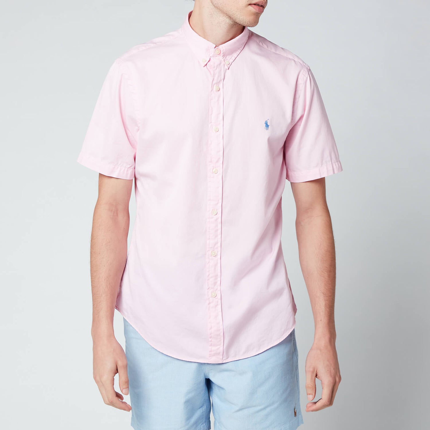 Polo Ralph Lauren Men's Slim Fit Garment Dyed Twill Short Sleeve Shirt - Carmel Pink