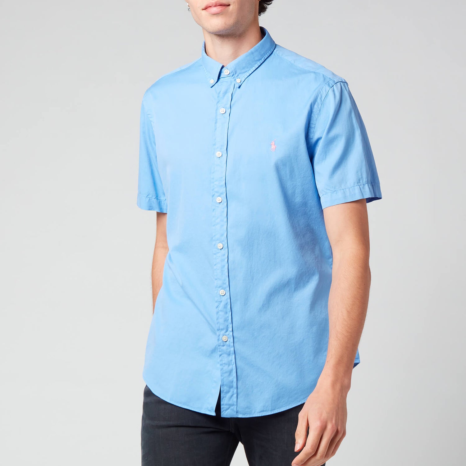 Polo Ralph Lauren Men's Slim Fit Garment Dyed Twill Short Sleeve Shirt - Cabana Blue