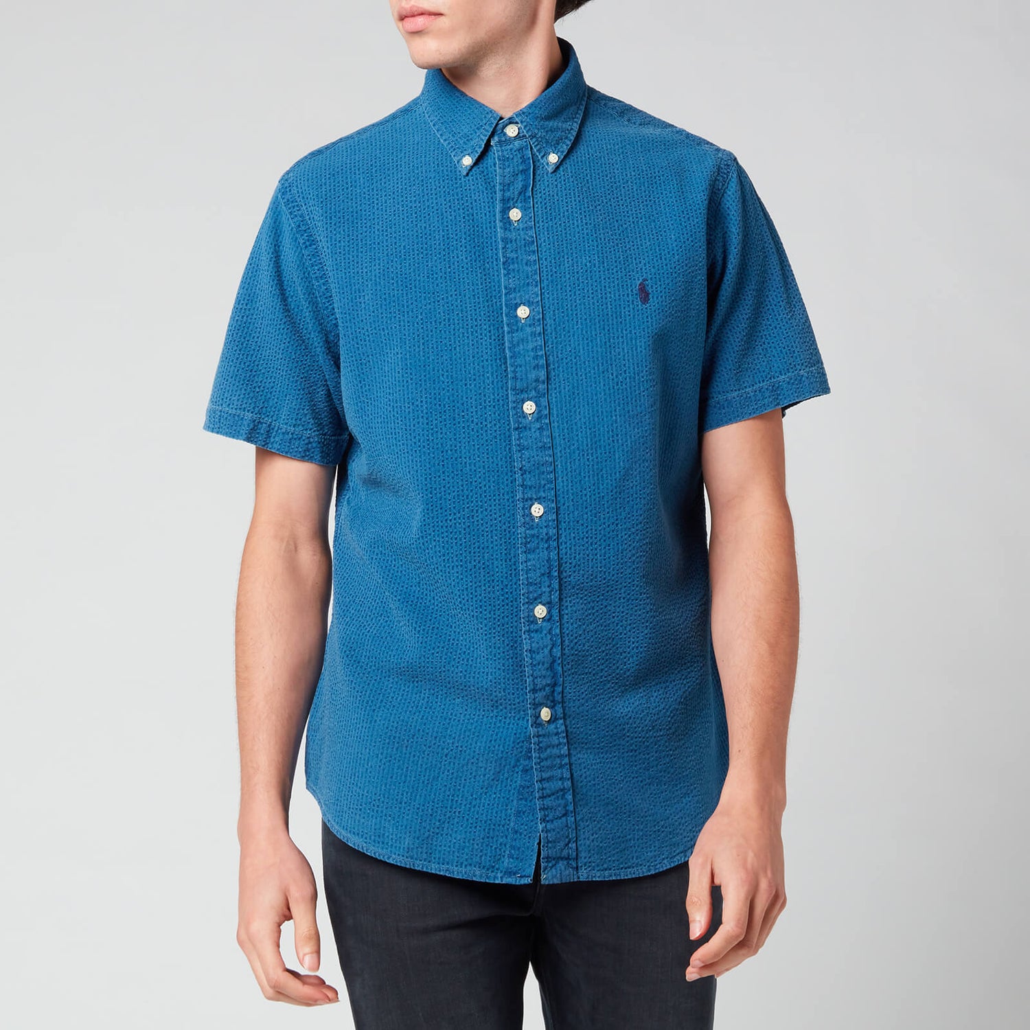 Polo Ralph Lauren Men's Custom Fit Seersucker Shirt - Indigo Blue