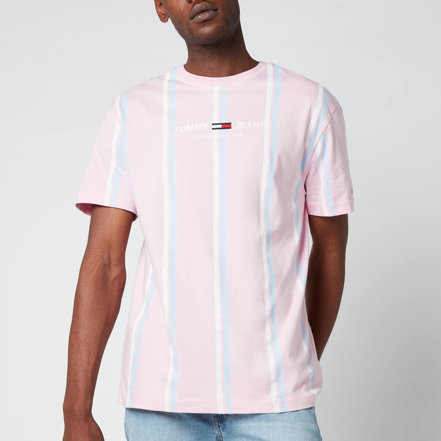 Tommy Jeans Men's Stripe 3 Crewneck T-Shirt - Romantic Pink Multi