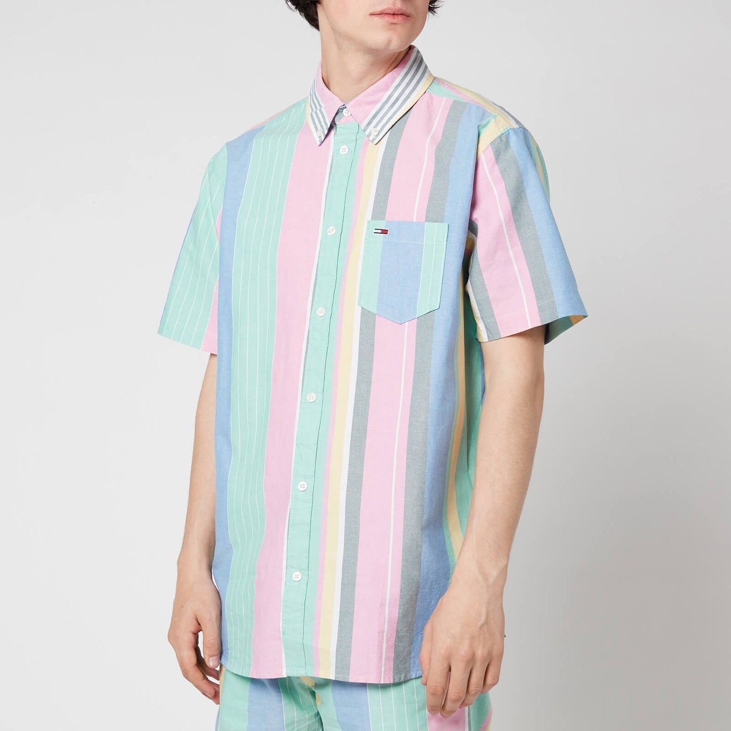 Tommy Jeans Men's Stripe 2 Short Sleeve Shirt - Romantic Pink Multi