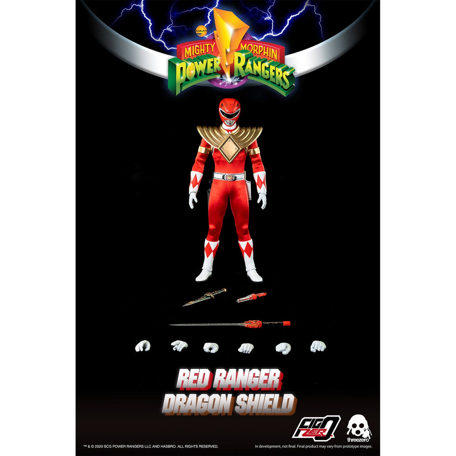 ThreeZero Power Rangers Red Ranger Figur im Maßstab 1:16 (Dragon Shield-Version)