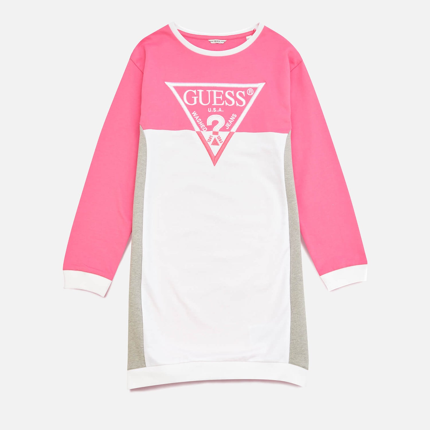 Guess Girls' Logo Dress - White Pink Combo