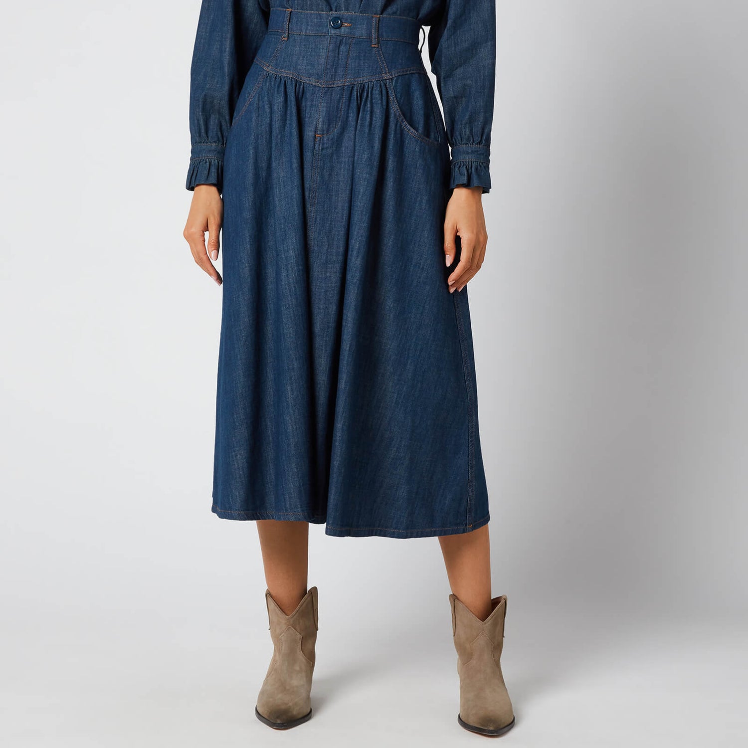 Midi Denim Skirt - Denim 