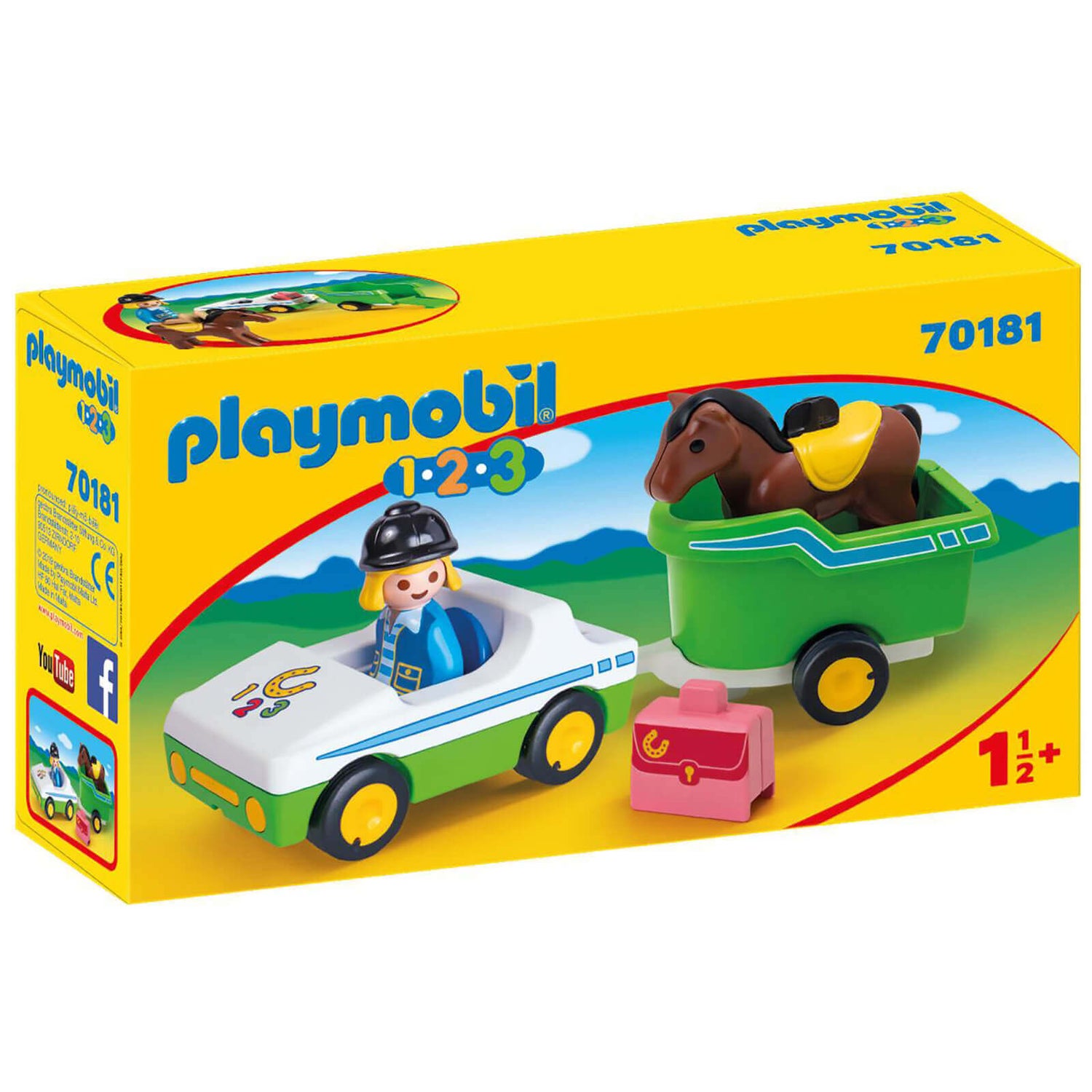 Playmobil 1.2.3 Car with Horse Trailer for Children 18 Months+ (70181)