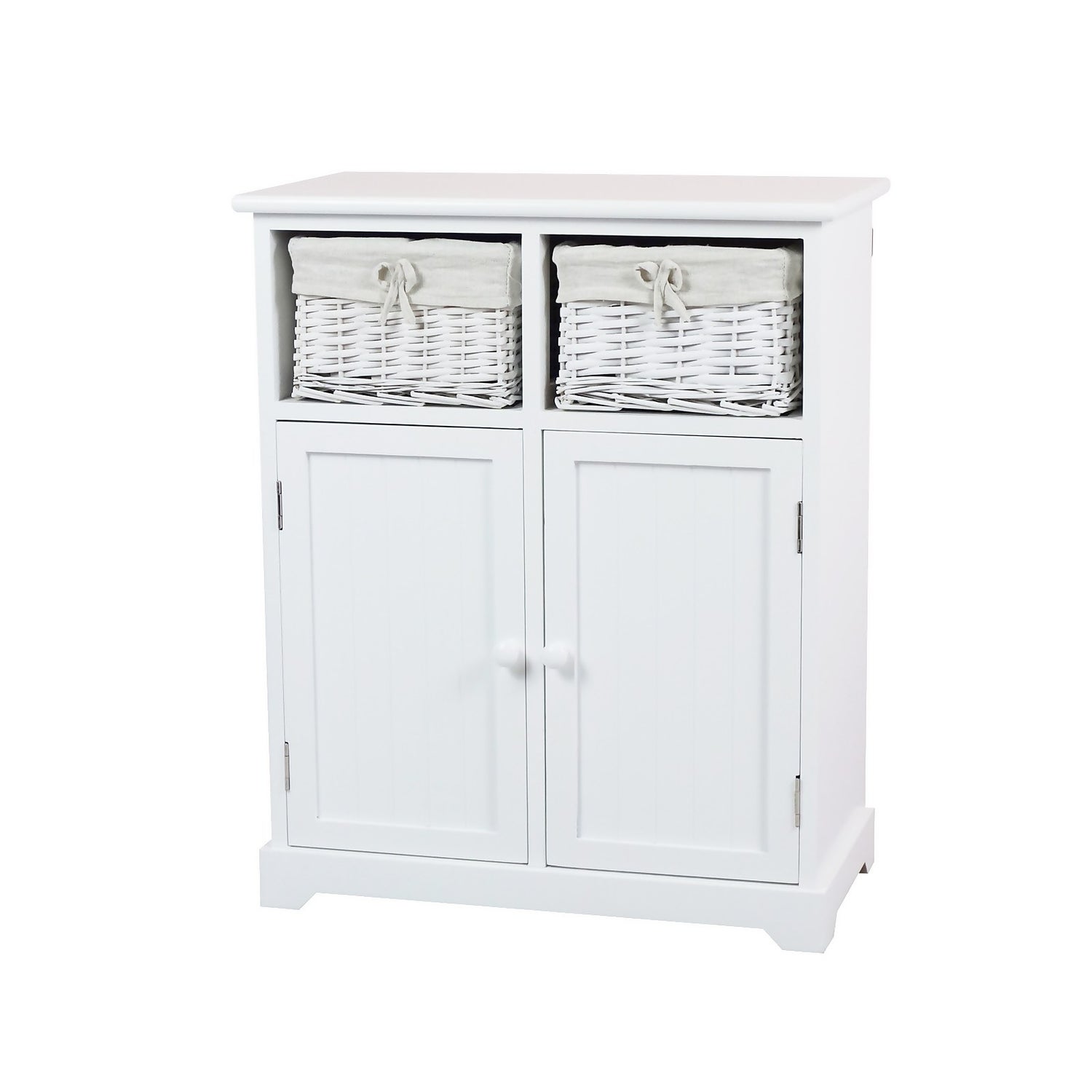 Classic White Bathroom Storage Unit With Willow Baskets Homebase