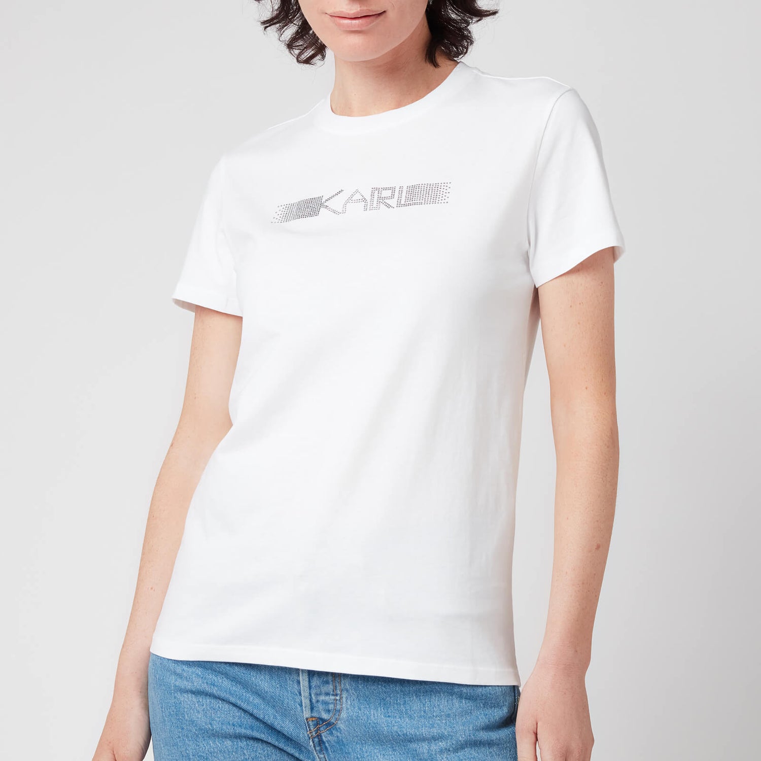 KARL LAGERFELD Women's Rhinestone Logo T-Shirt - White