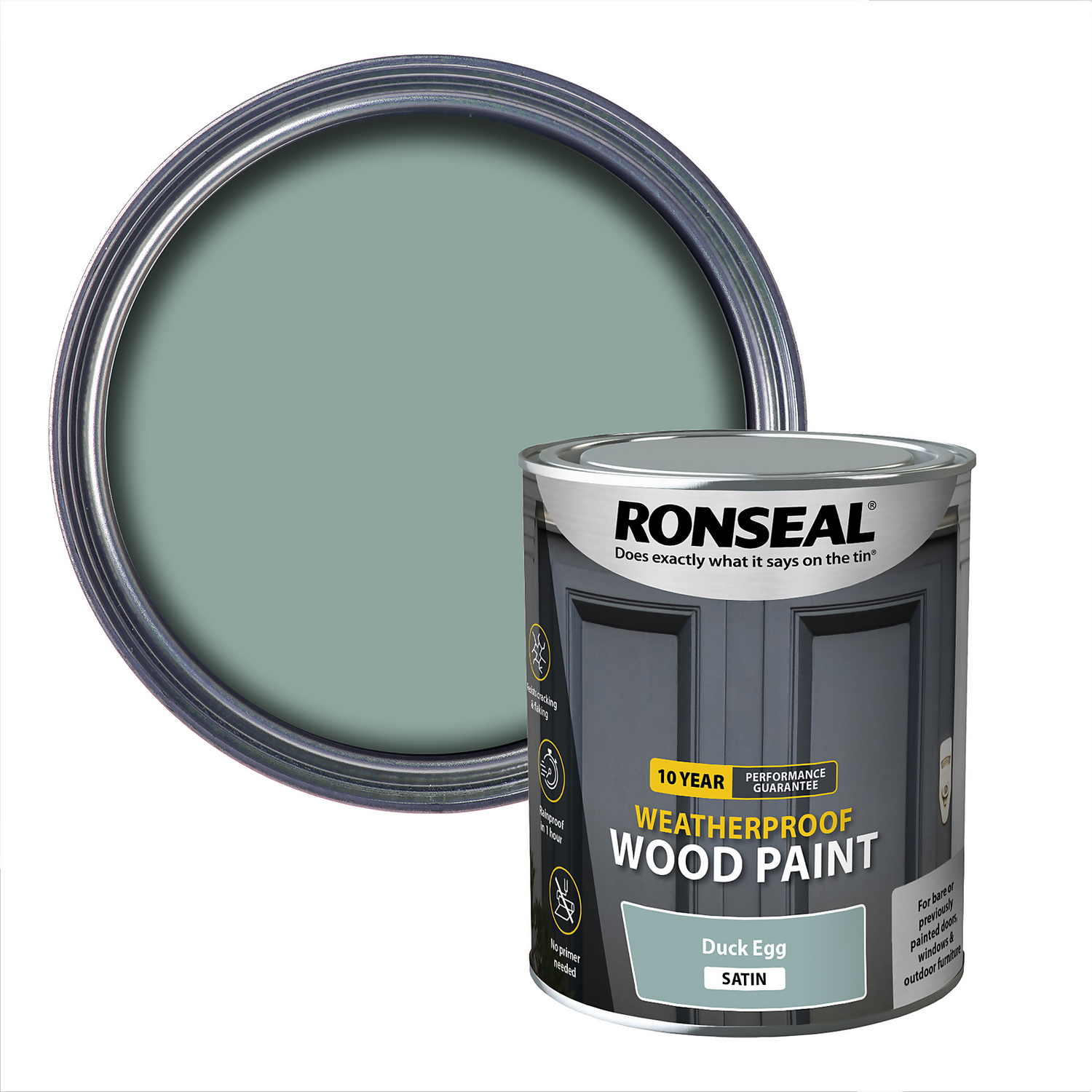 Ronseal 10 Year Weatherproof Wood Paint Duck Egg Satin - 750ml | Homebase