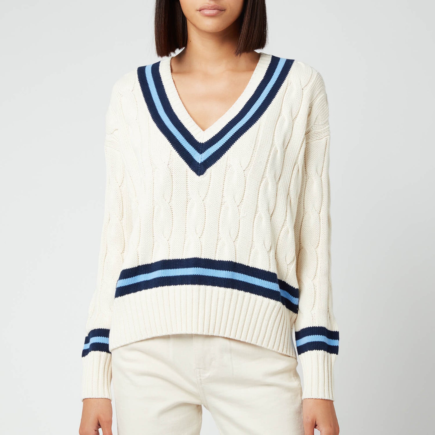 Polo Ralph Lauren Women's Crewneck Classic Sweatshirt - Cream/Navy Stripes